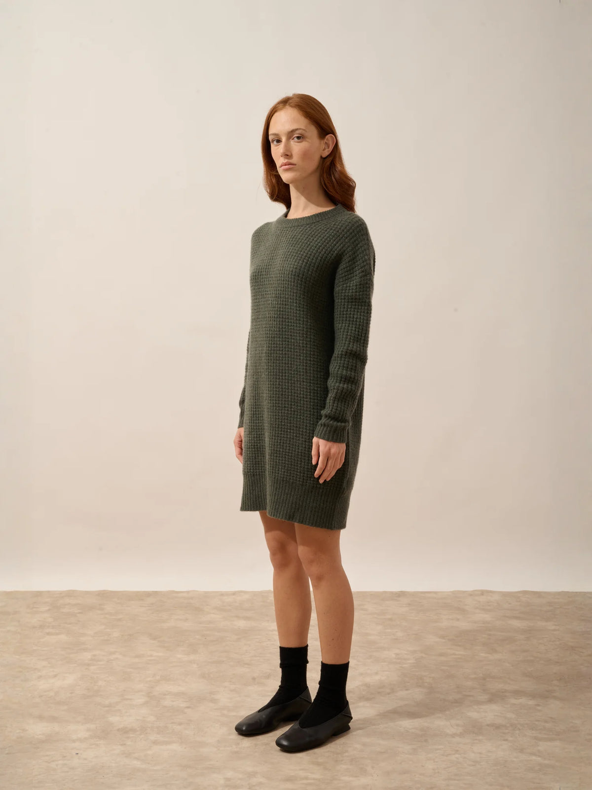 ELENA Dress Crew Neck 6 Ply Heather Khaki