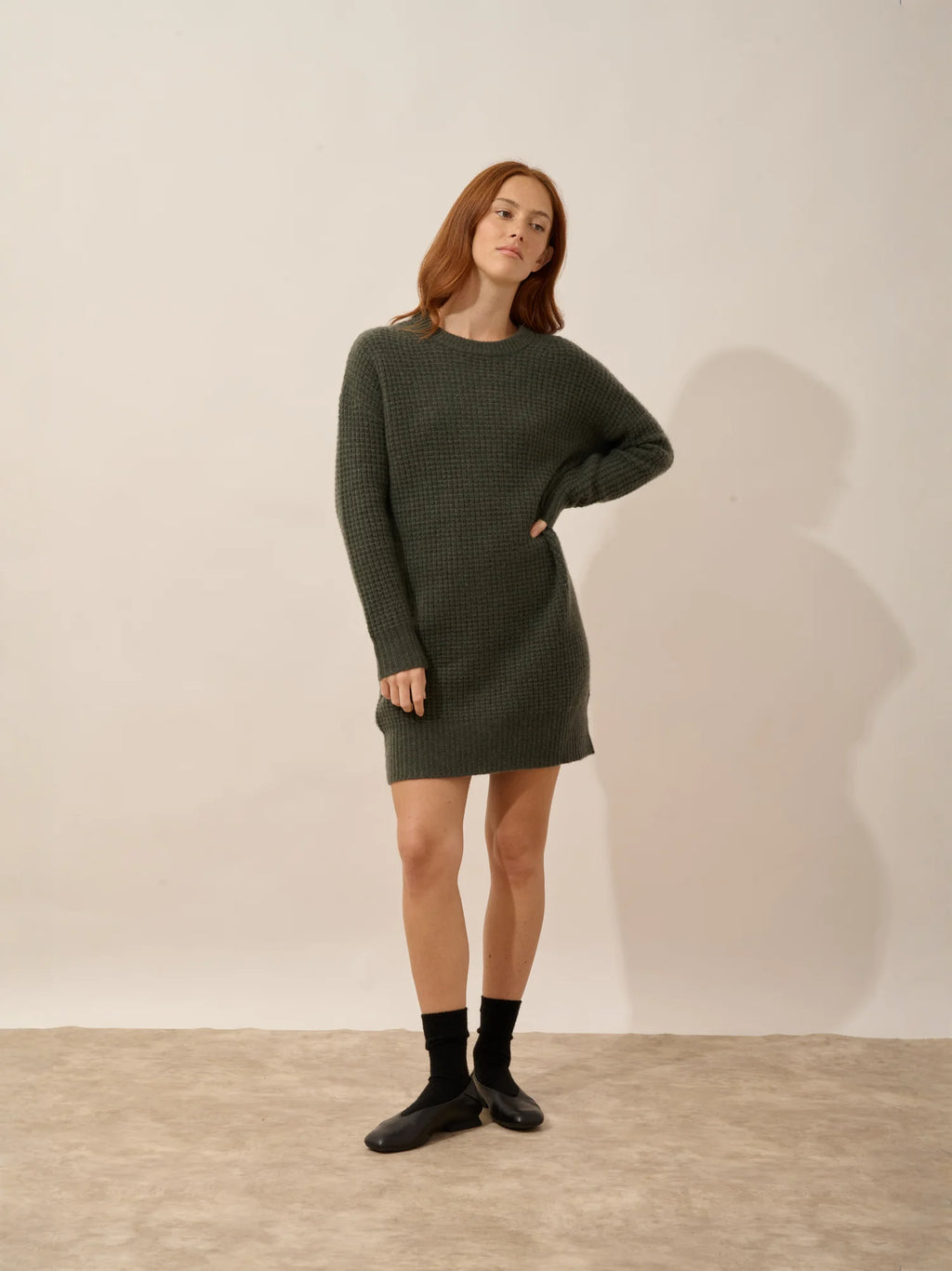 ELENA Dress Crew Neck 6 Ply Heather Khaki