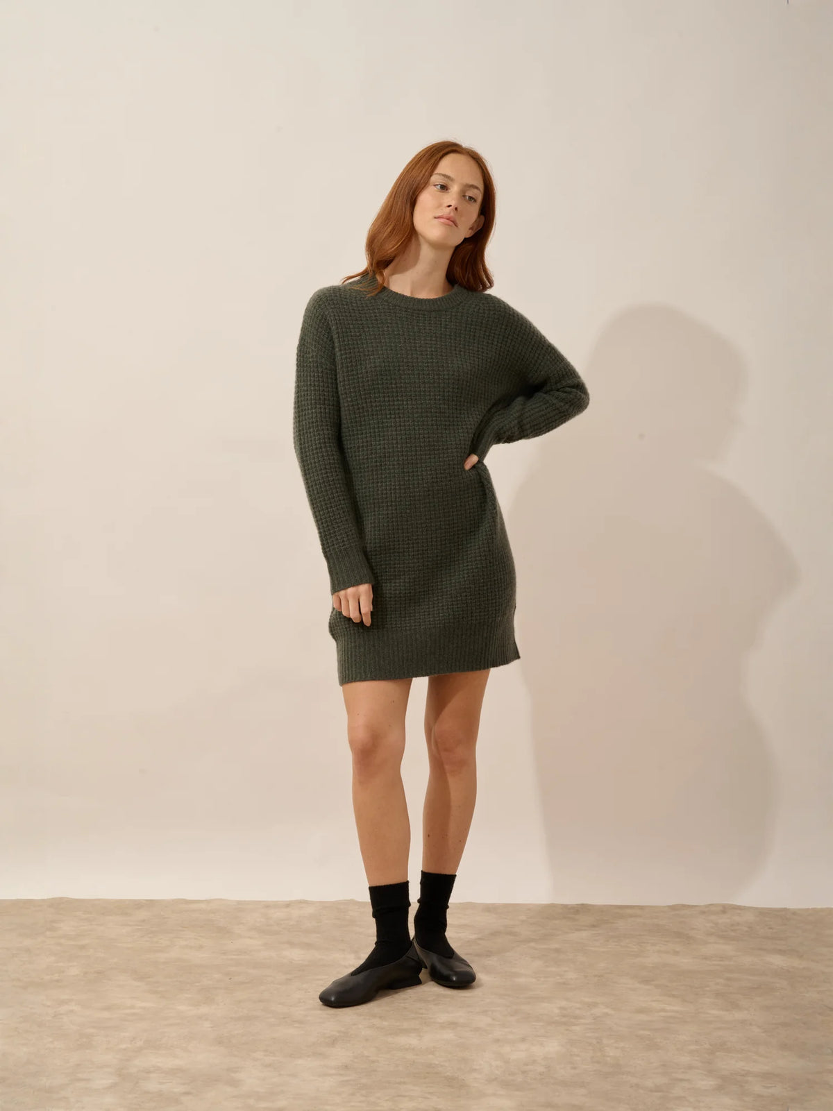 ELENA Dress Crew Neck 6 Ply Heather Khaki
