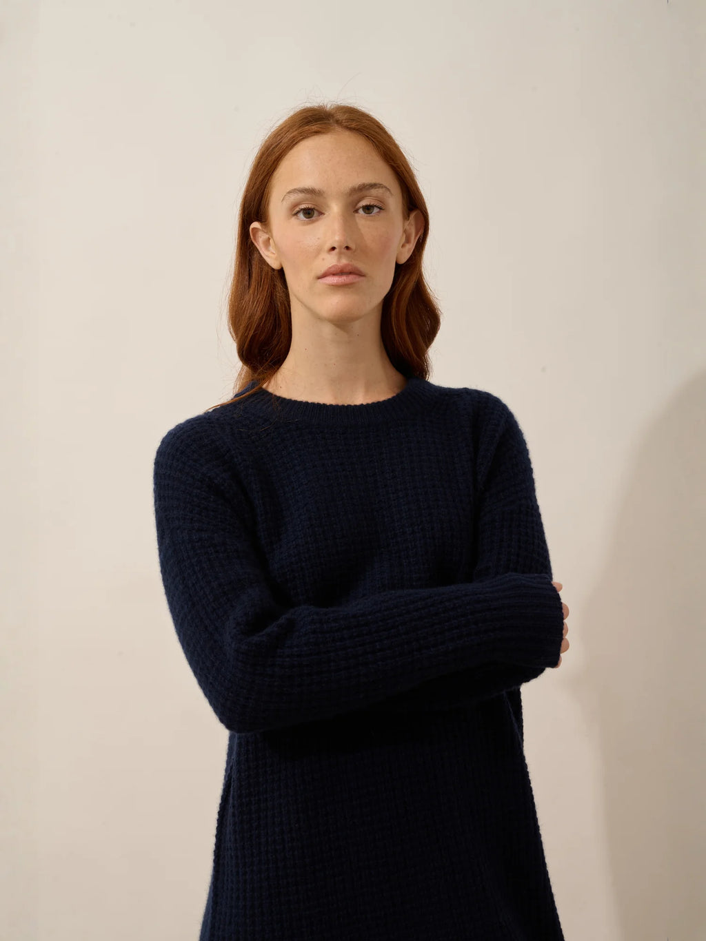 ELENA Kleid Rundhalsausschnitt 6-fädig Marineblau