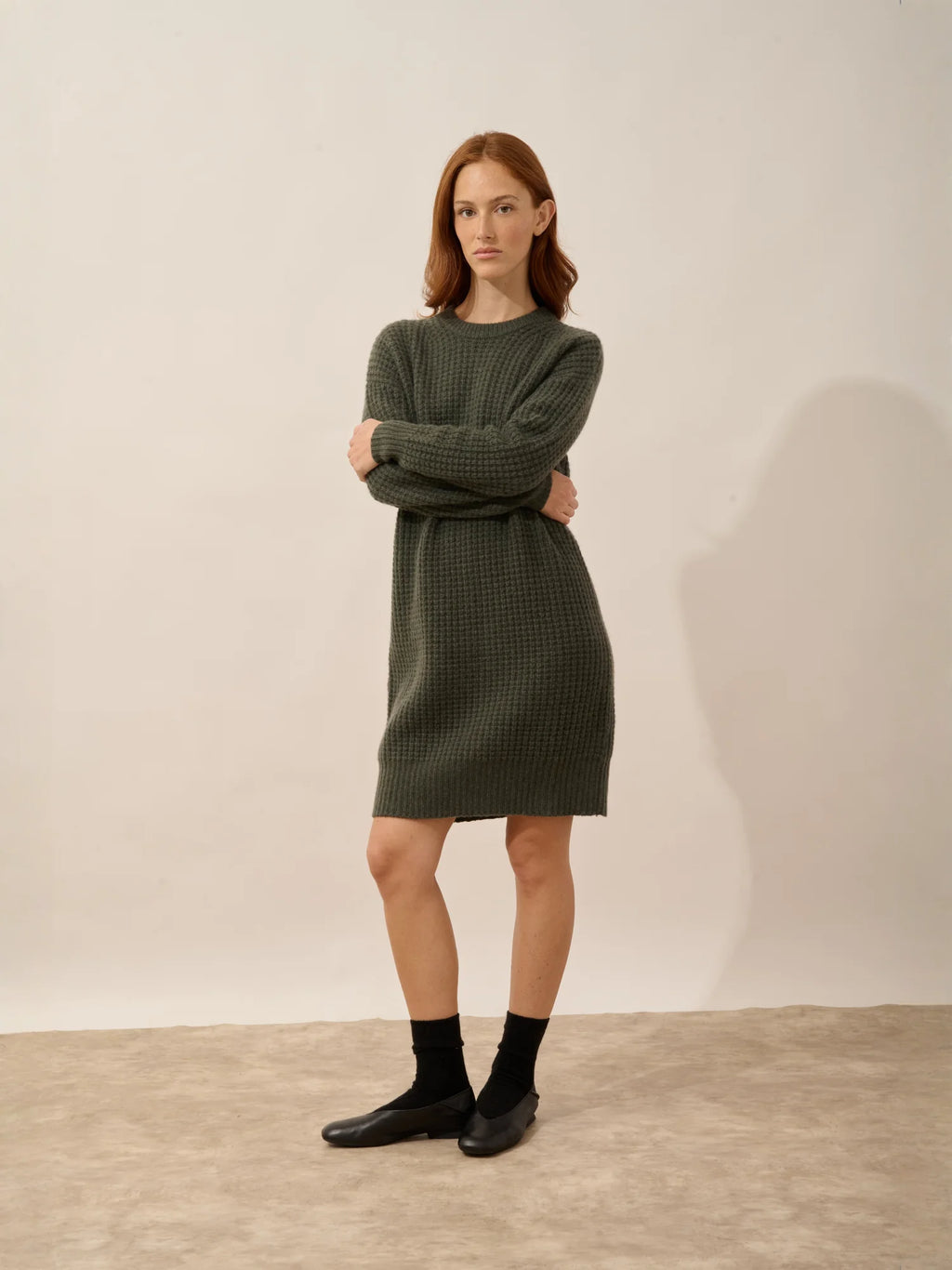 CHEWA Dress Crew Neck 8 Ply Heather Khaki