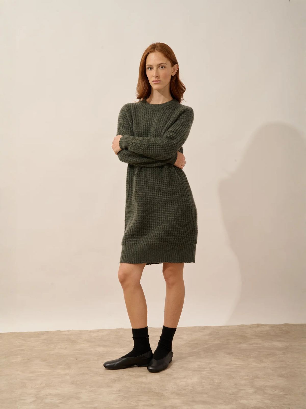 CHEWA Dress Crew Neck 8 Ply Heather Khaki