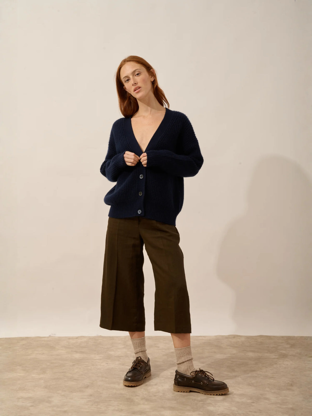 CHODRAK Cardigan Col V 8 Fils Bleu Marine
