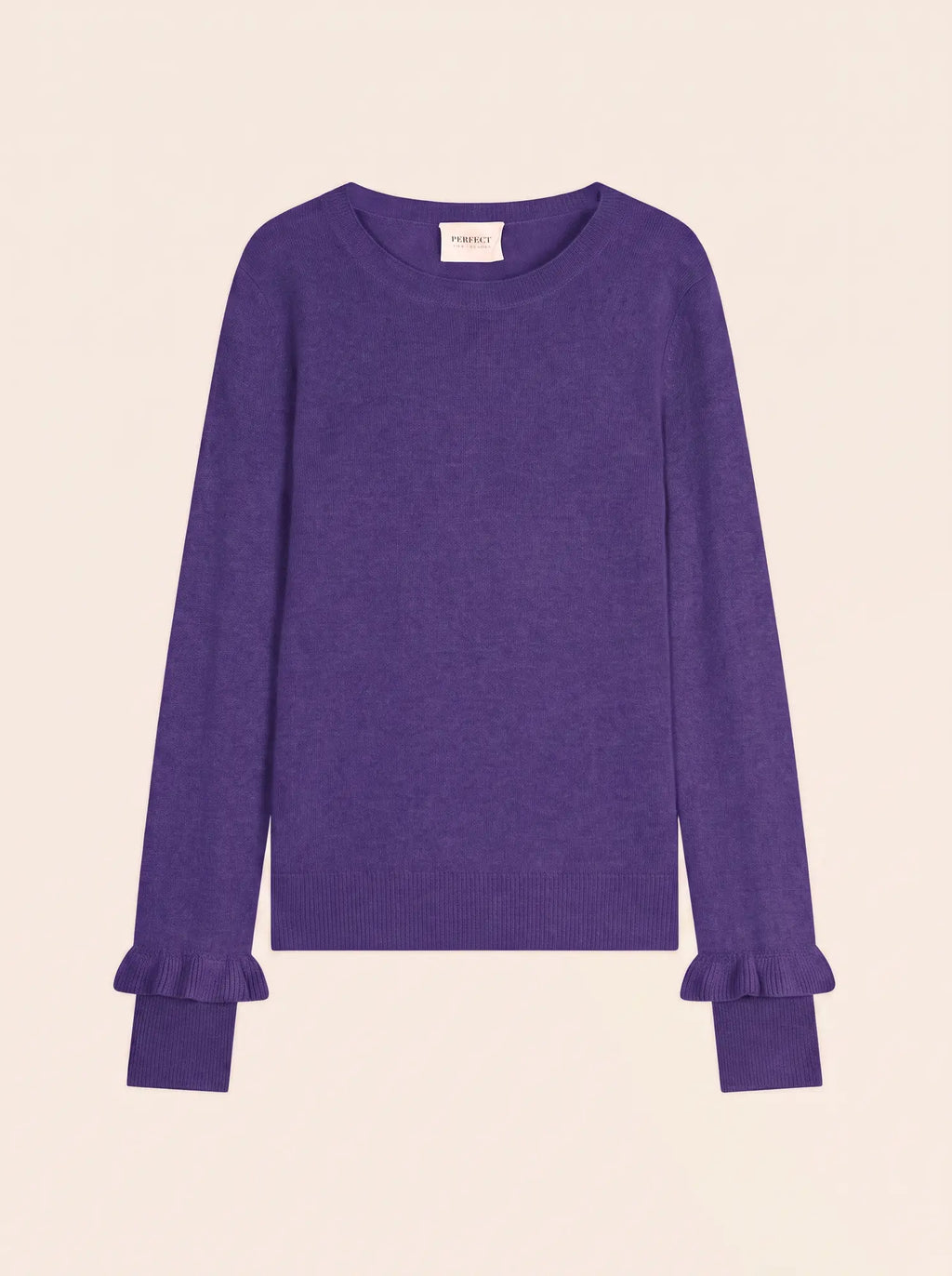 ELAREA Sweater Crew Neck Ruffled Cuffs Amethyst