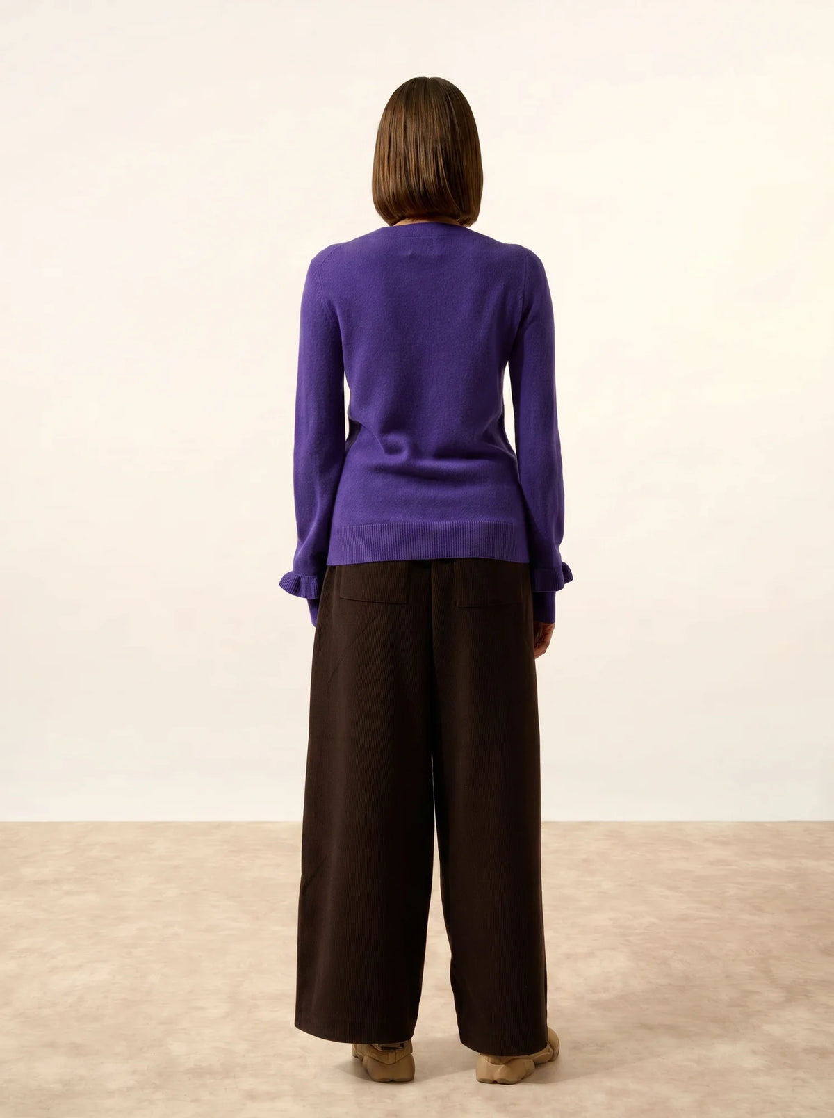 ELAREA Sweater Crew Neck Ruffled Cuffs Amethyst