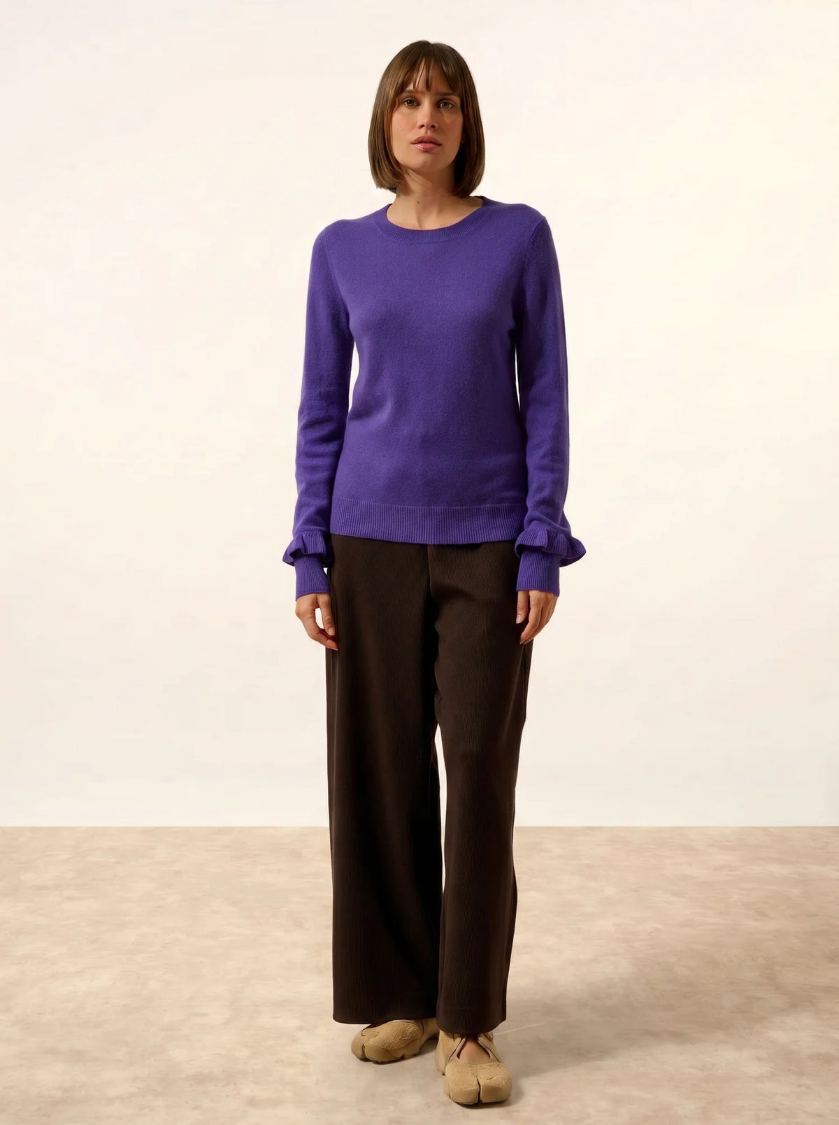 ELAREA Sweater Crew Neck Ruffled Cuffs Amethyst