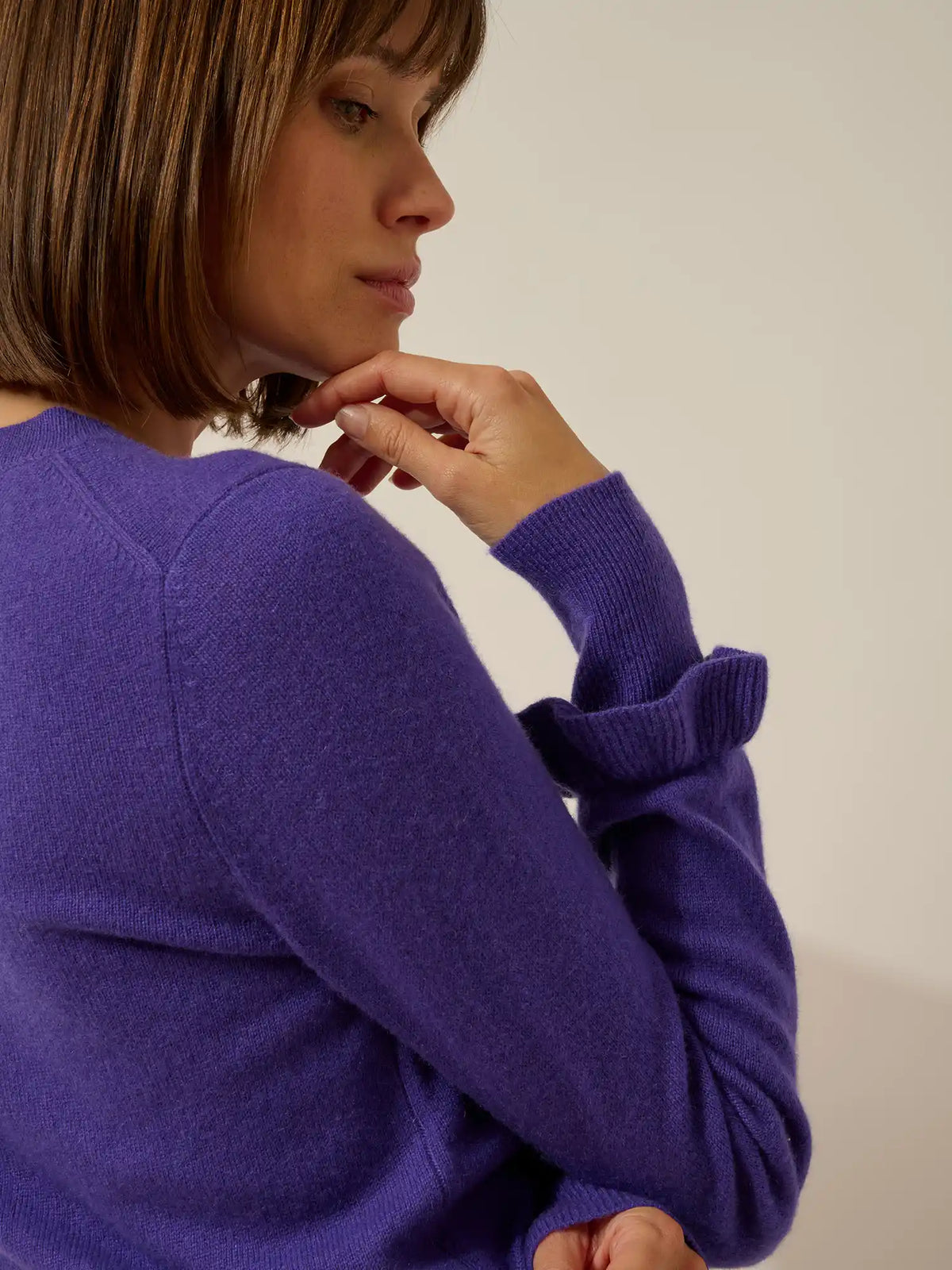 ELAREA Sweater Crew Neck Ruffled Cuffs Amethyst