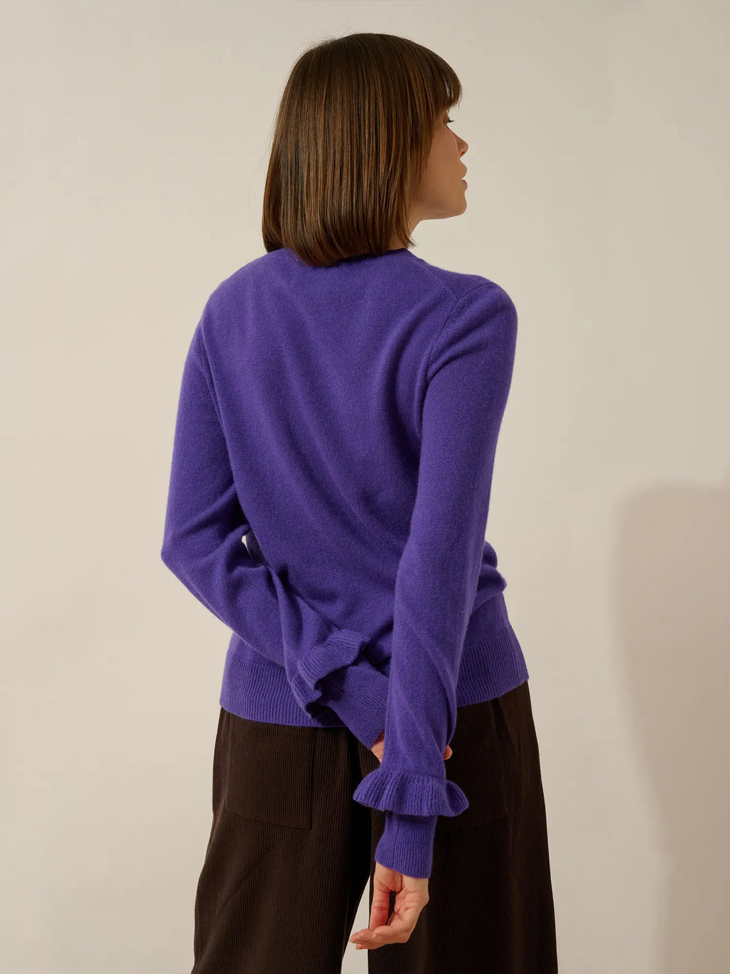 ELAREA Sweater Crew Neck Ruffled Cuffs Amethyst