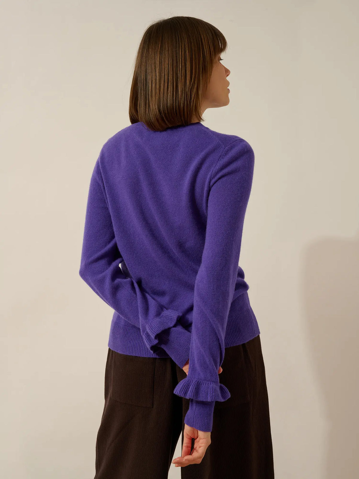 ELAREA Sweater Crew Neck Ruffled Cuffs Amethyst