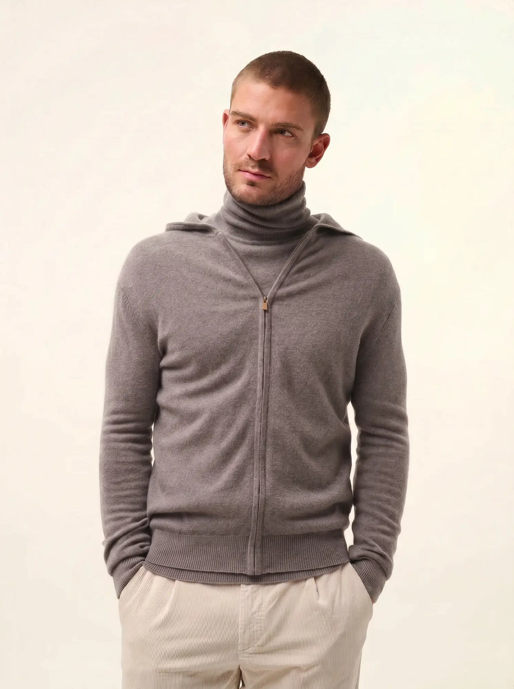 ELLIOT gilet zippé capuche caribou chiné
