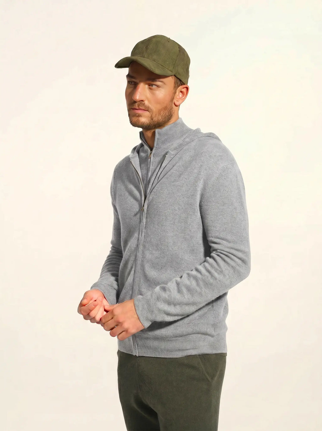 ELLIOT Gilet Zippé Capuche Gris Souris Chiné