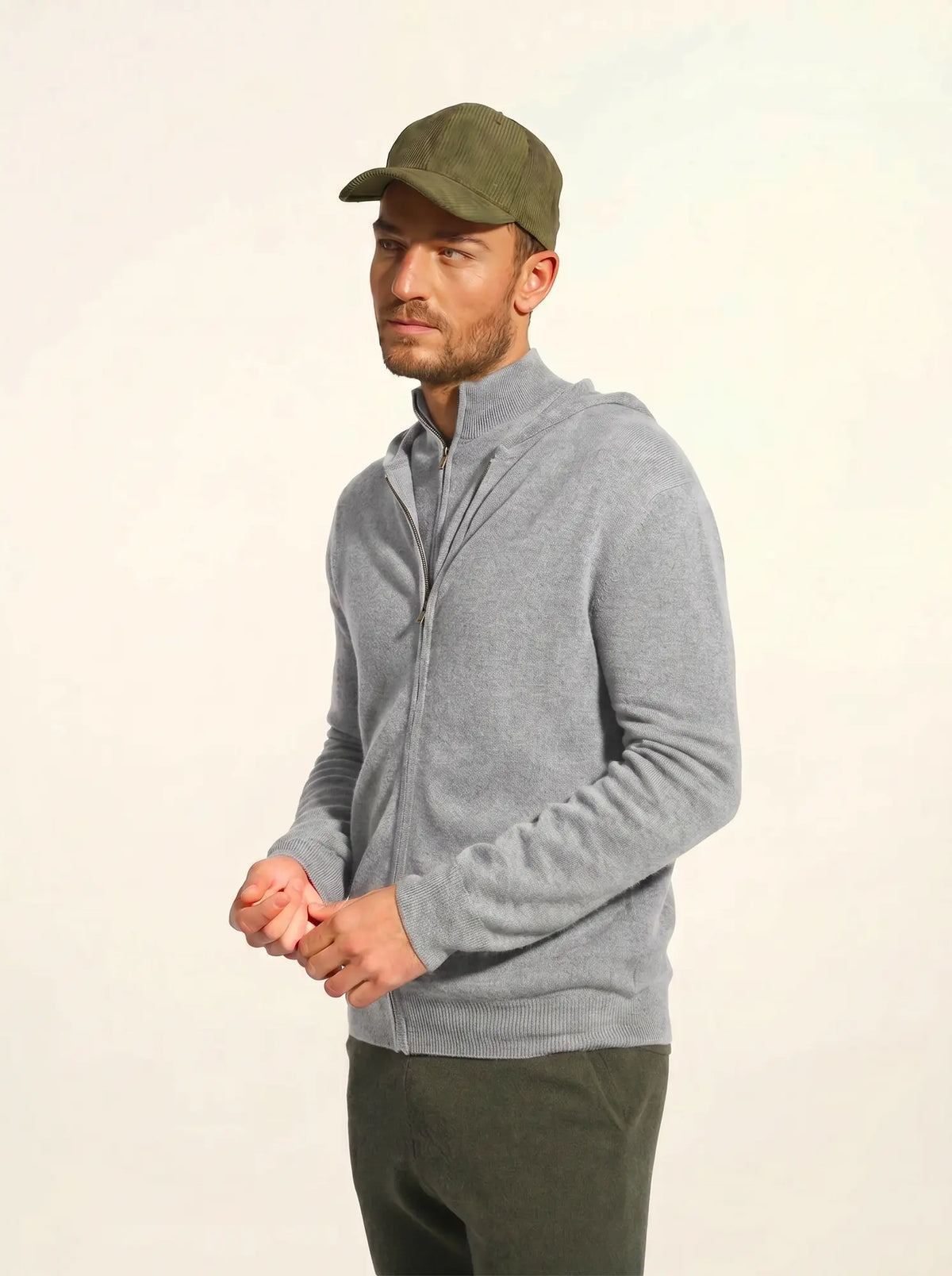 ELLIOT Gilet Zippé Capuche Gris Souris Chiné
