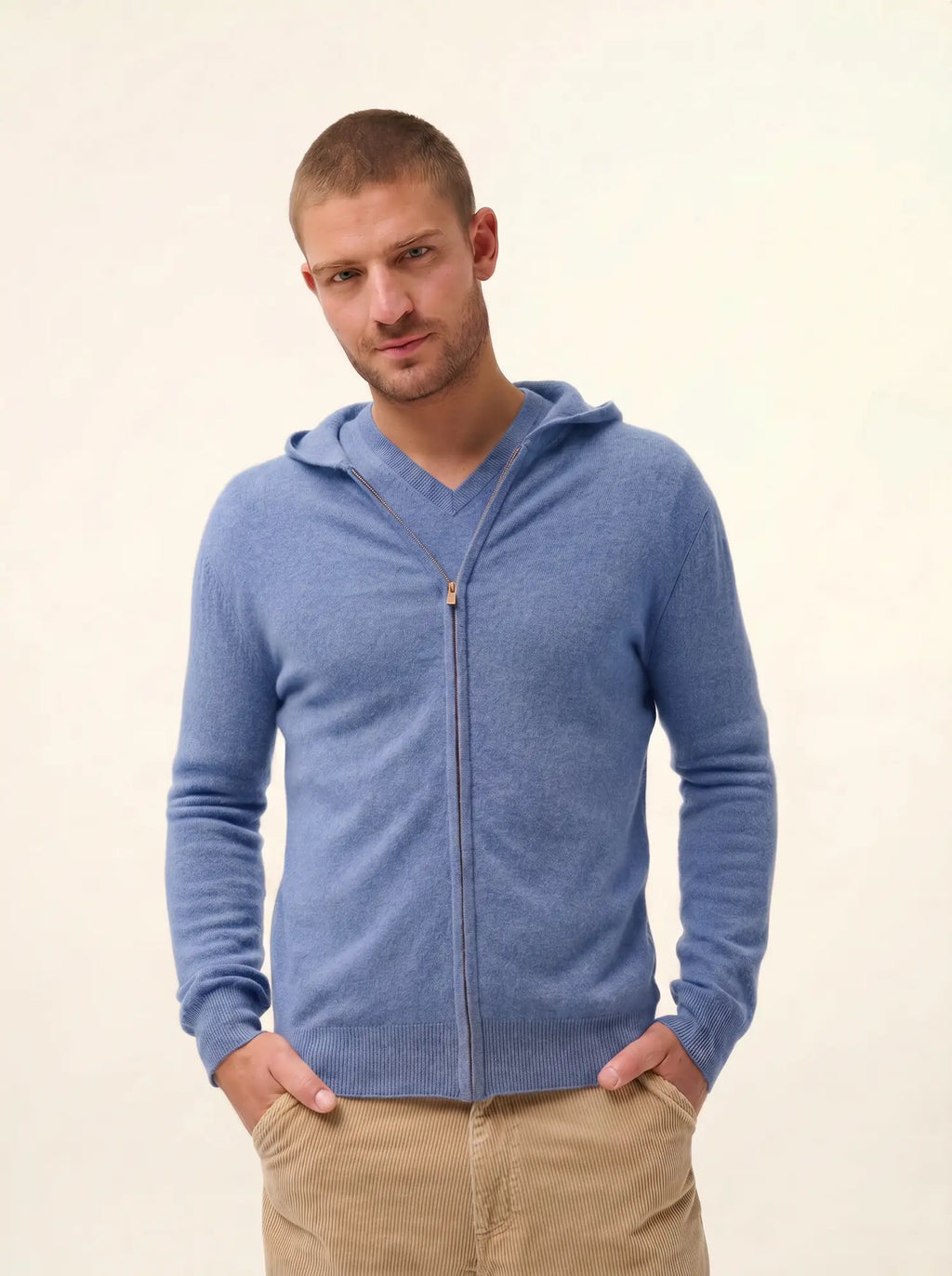 ELLIOT Gilet Zippé Capuche Ciel Chiné