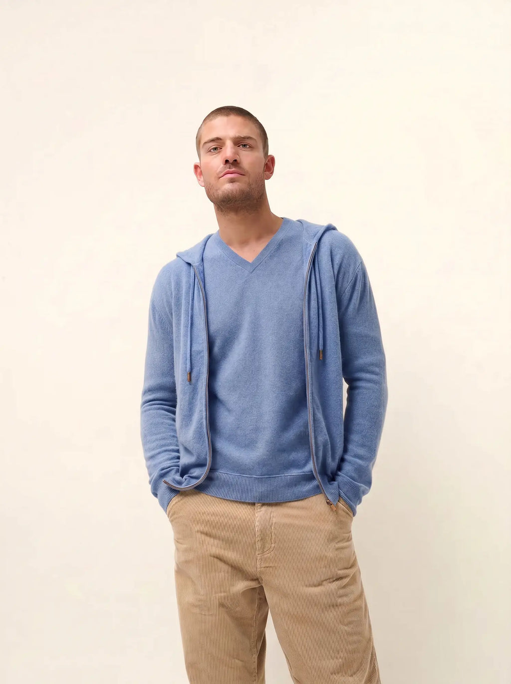 ELLIOT Gilet Zippé Capuche Ciel Chiné