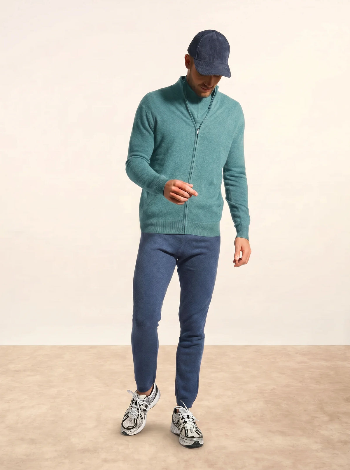 ALAN Gilet Zippé Col Montant Vert Chiné