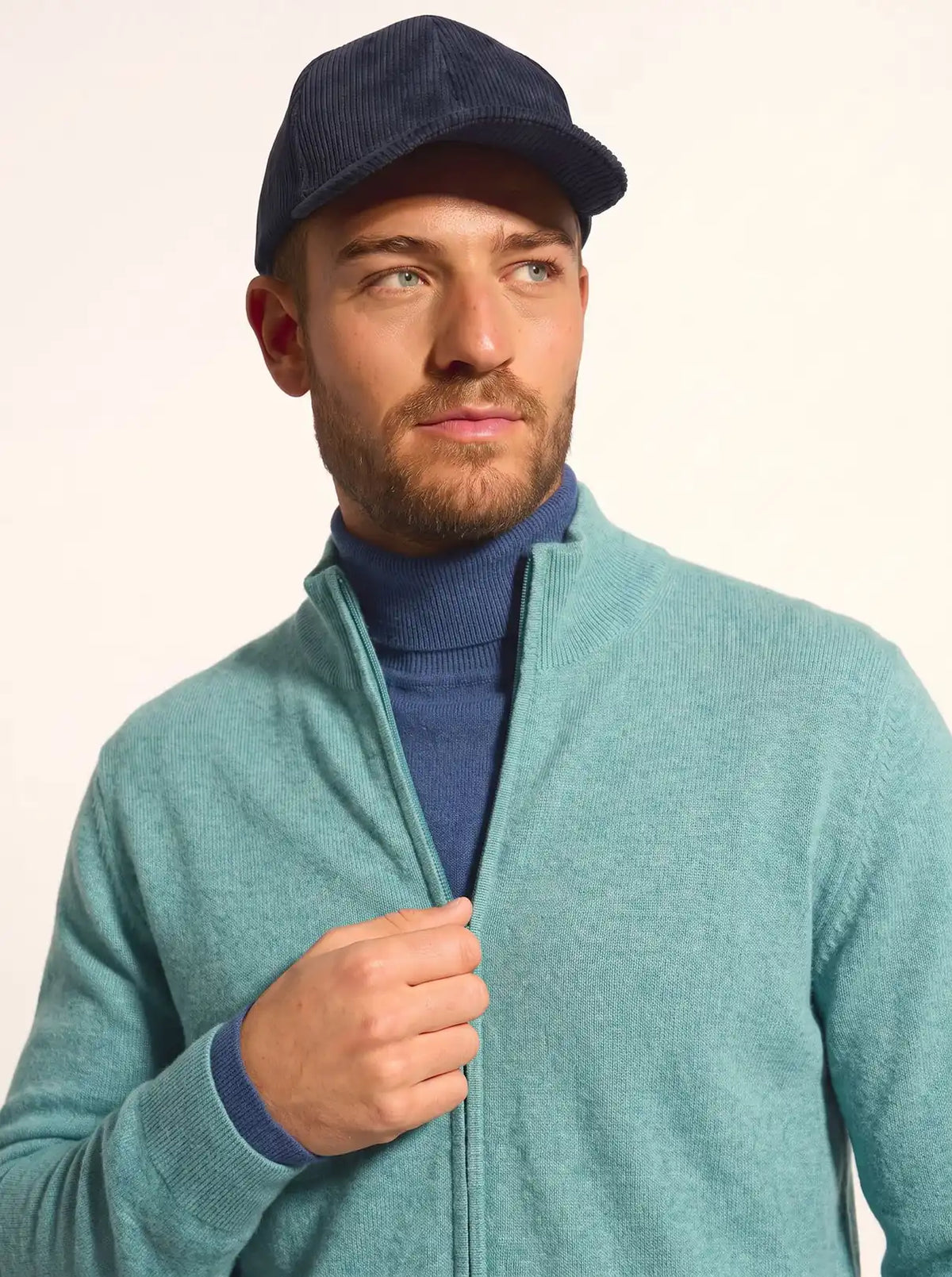 ALAN Gilet Zippé Col Montant Vert Chiné