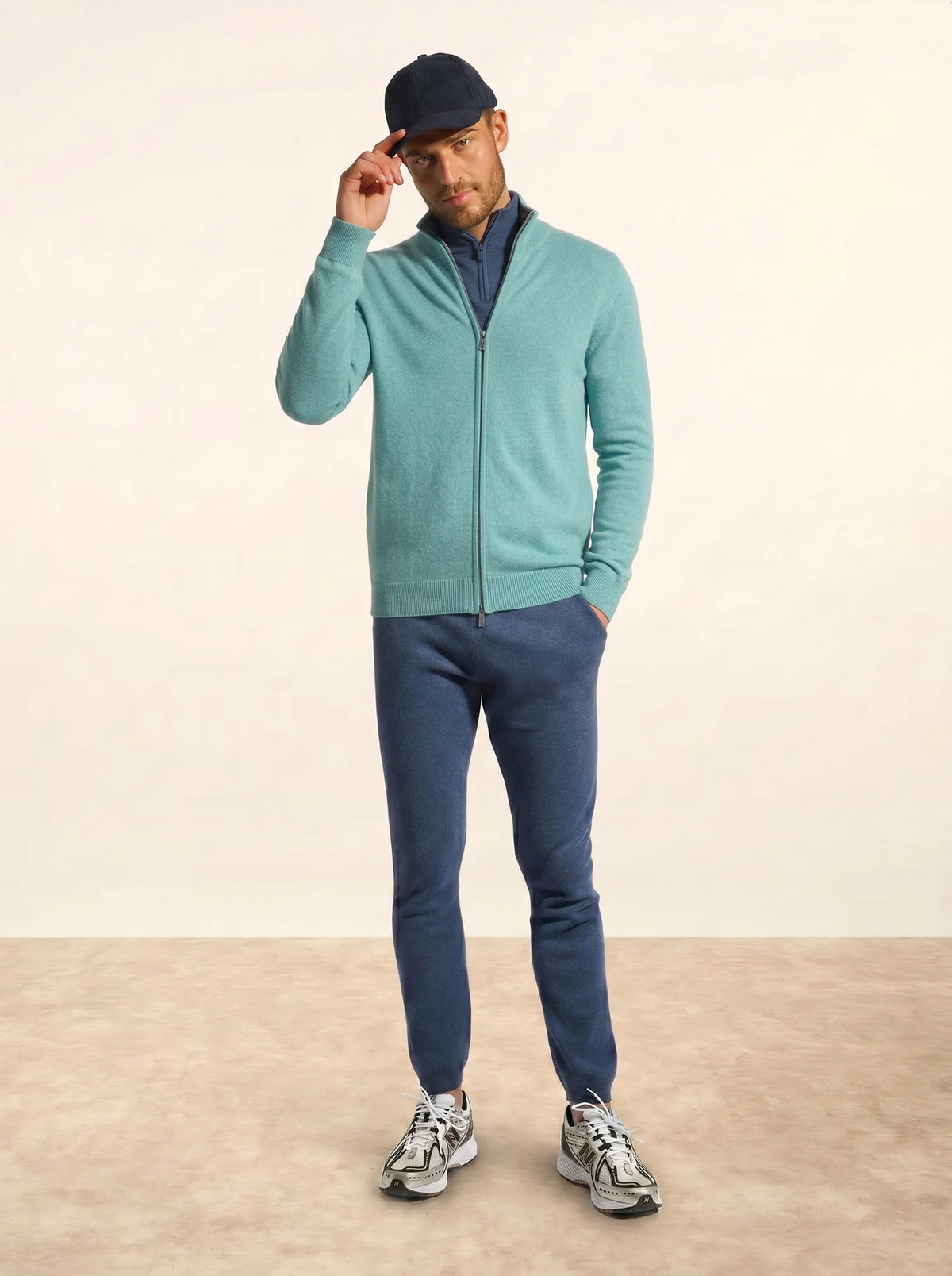 ALAN Gilet Zippé Col Montant Vert Chiné