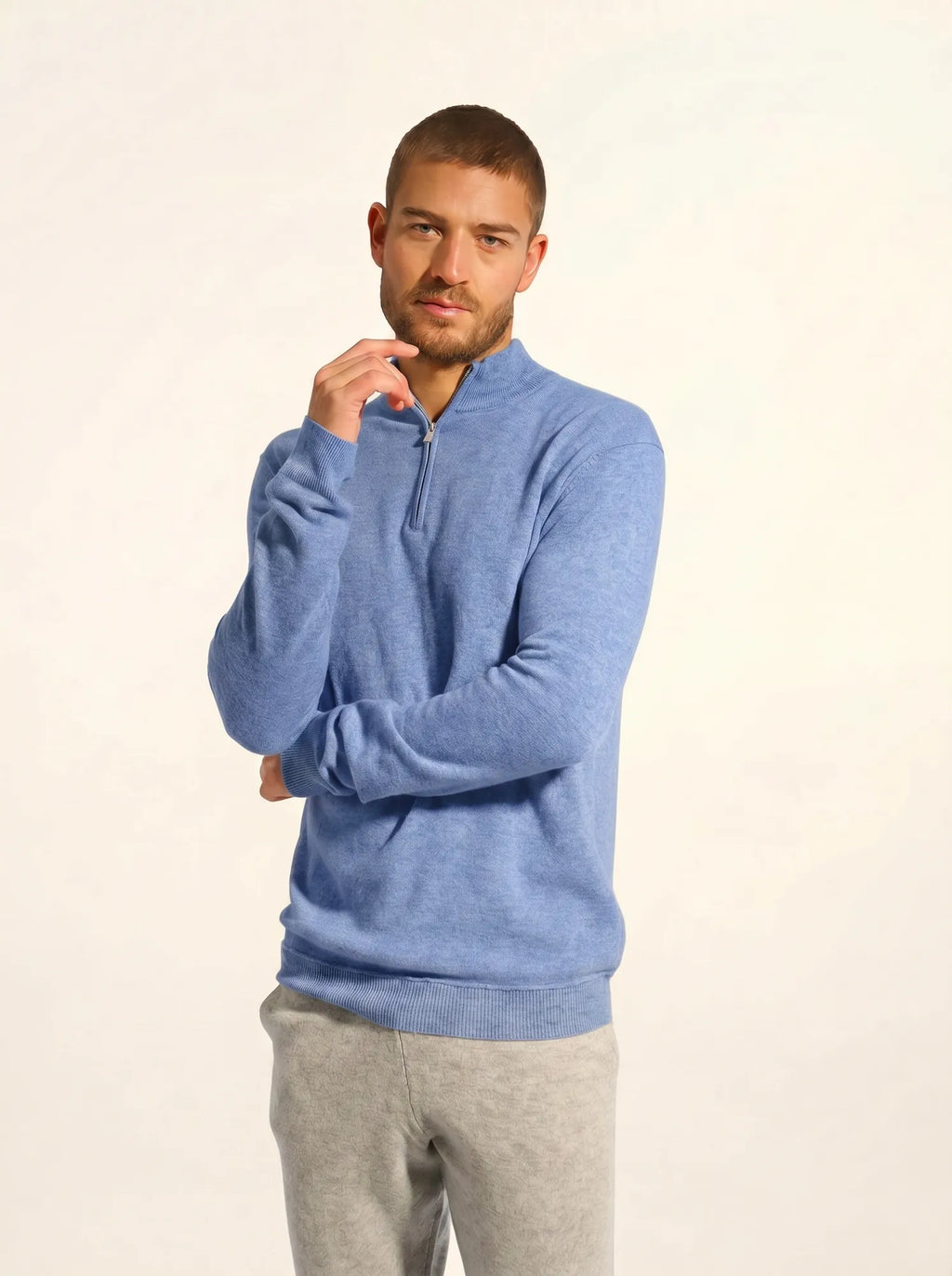 NOUR Pullover Truckerkragen Himmelblau meliert