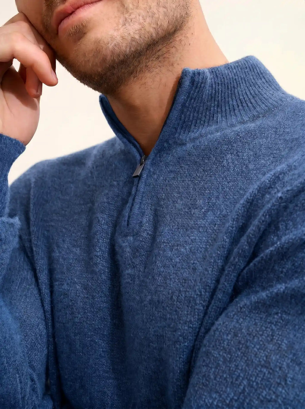 LEONIE Pullover Truckerkragen 4-fädig Denimblau