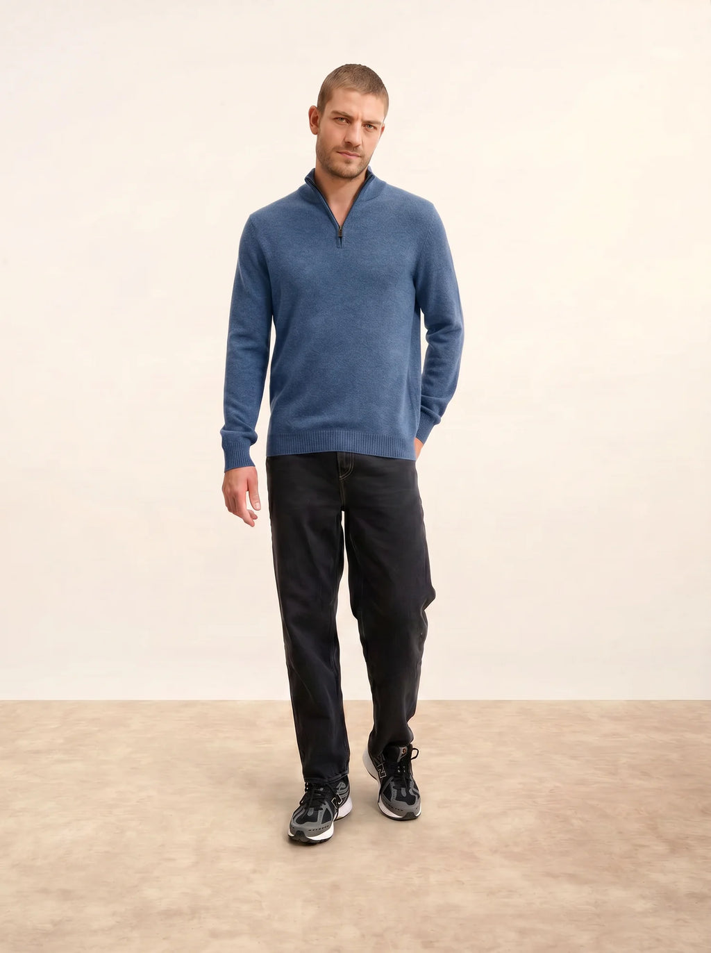 LEONIE Pullover Truckerkragen 4-fädig Denimblau