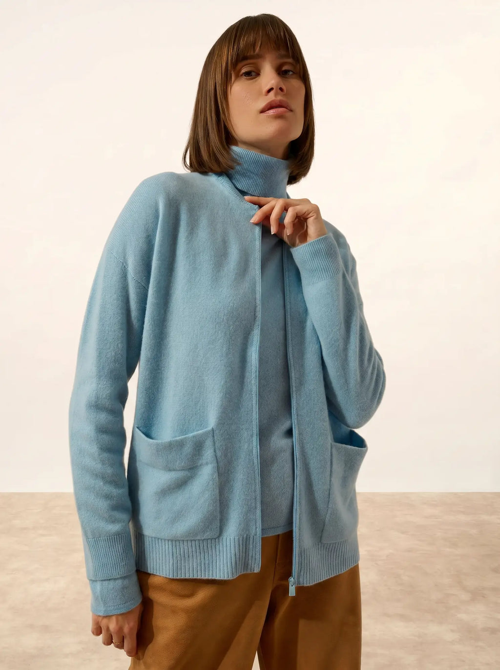 ERVIE Gilet Zippé Col Mao Bleu Inca