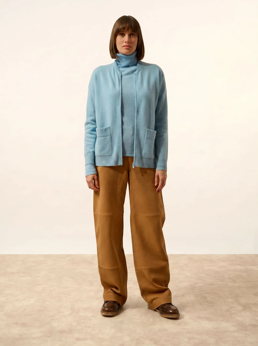 ERVIE Gilet Zippé Col Mao Bleu Inca
