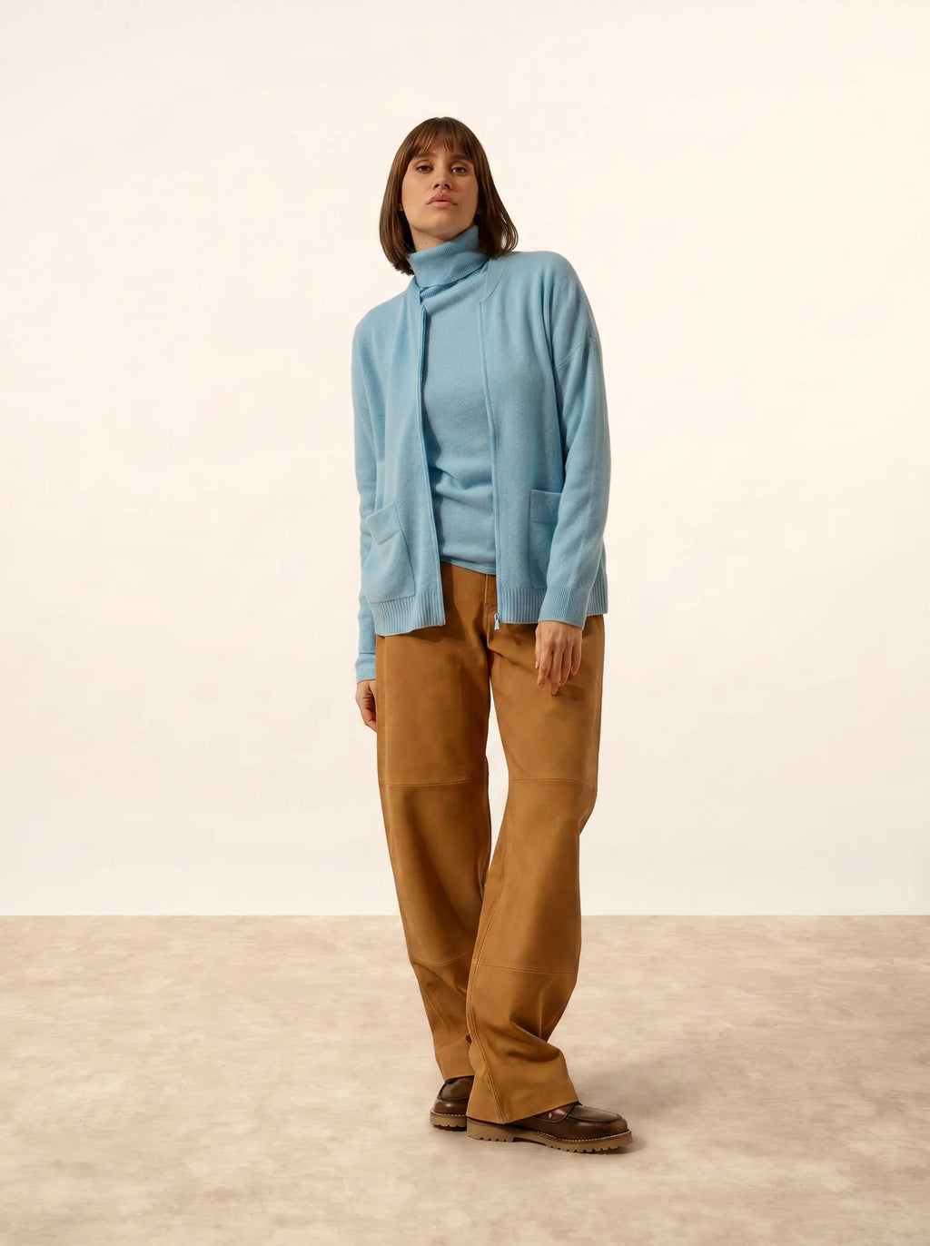ERVIE Gilet Zippé Col Mao Bleu Inca