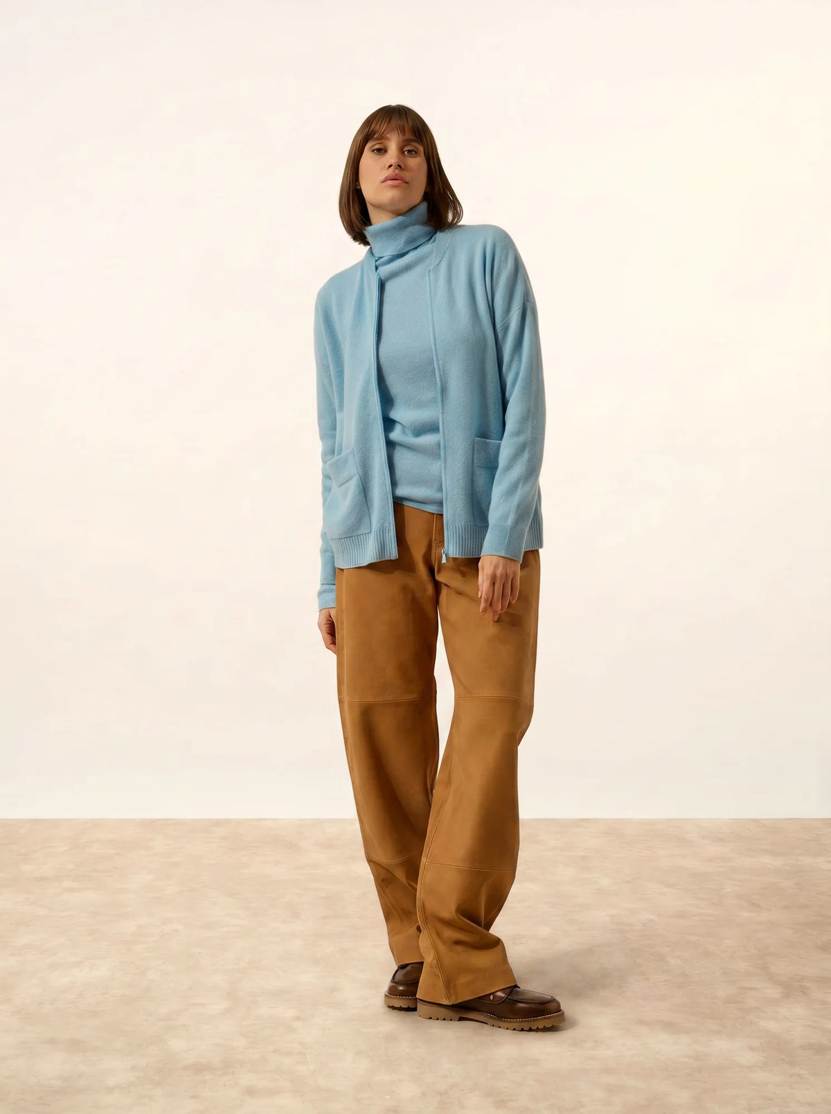 ERVIE Gilet Zippé Col Mao Bleu Inca