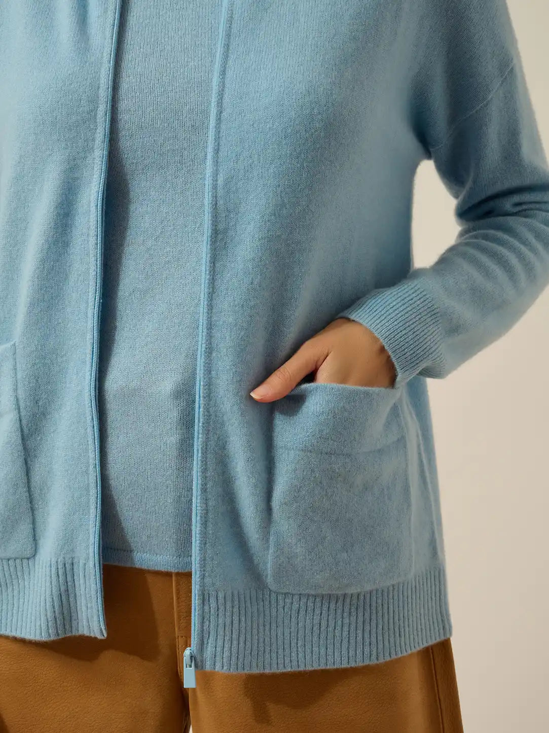 ERVIE Gilet Zippé Col Mao Bleu Inca
