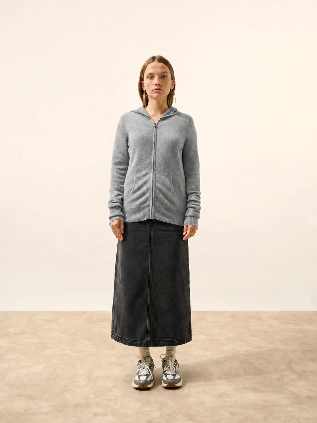 DEBBIE Gilet Zippé Capuche Gris Souris Chiné
