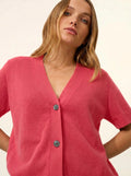 DAN Cardigan Col V Manches Courtes Corail