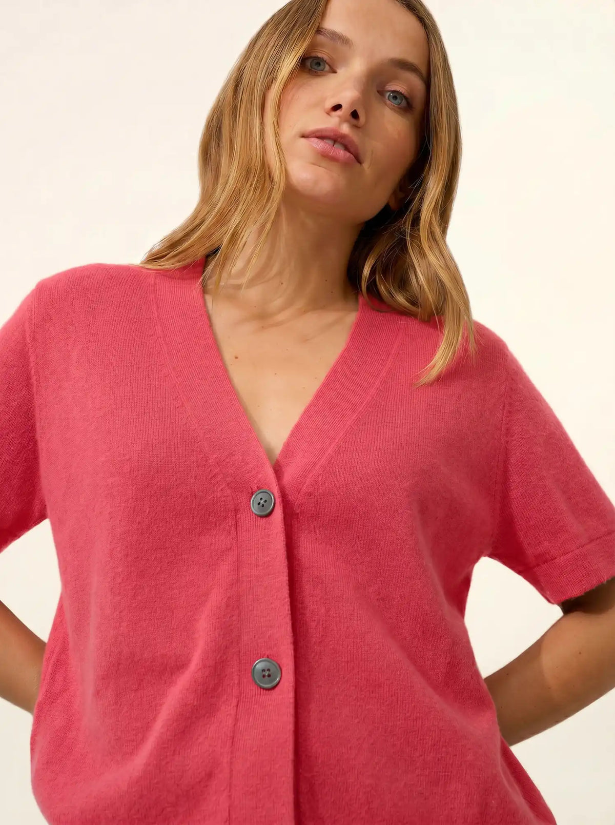 DAN Cardigan Col V Manches Courtes Corail