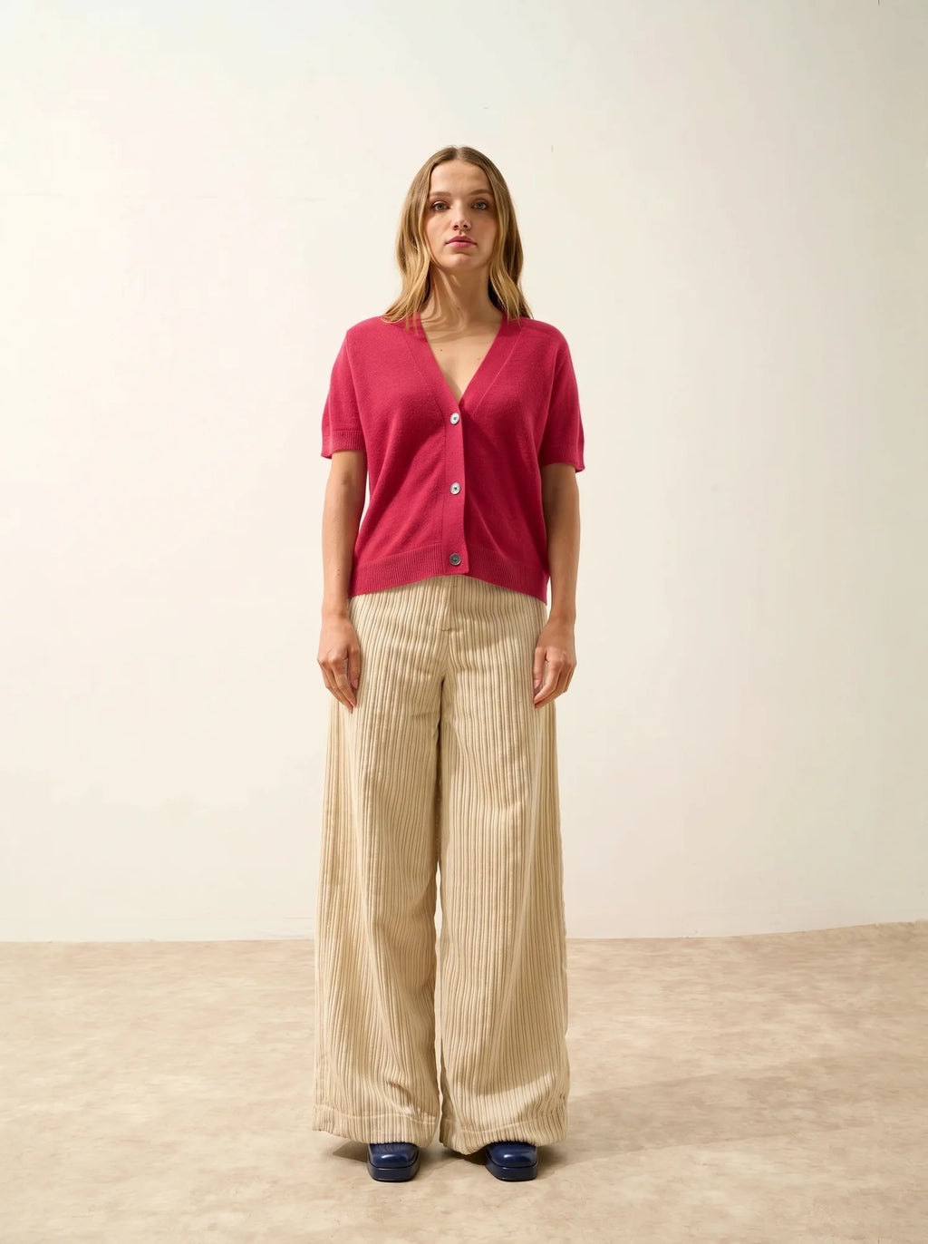 DAN Cardigan Col V Manches Courtes Corail