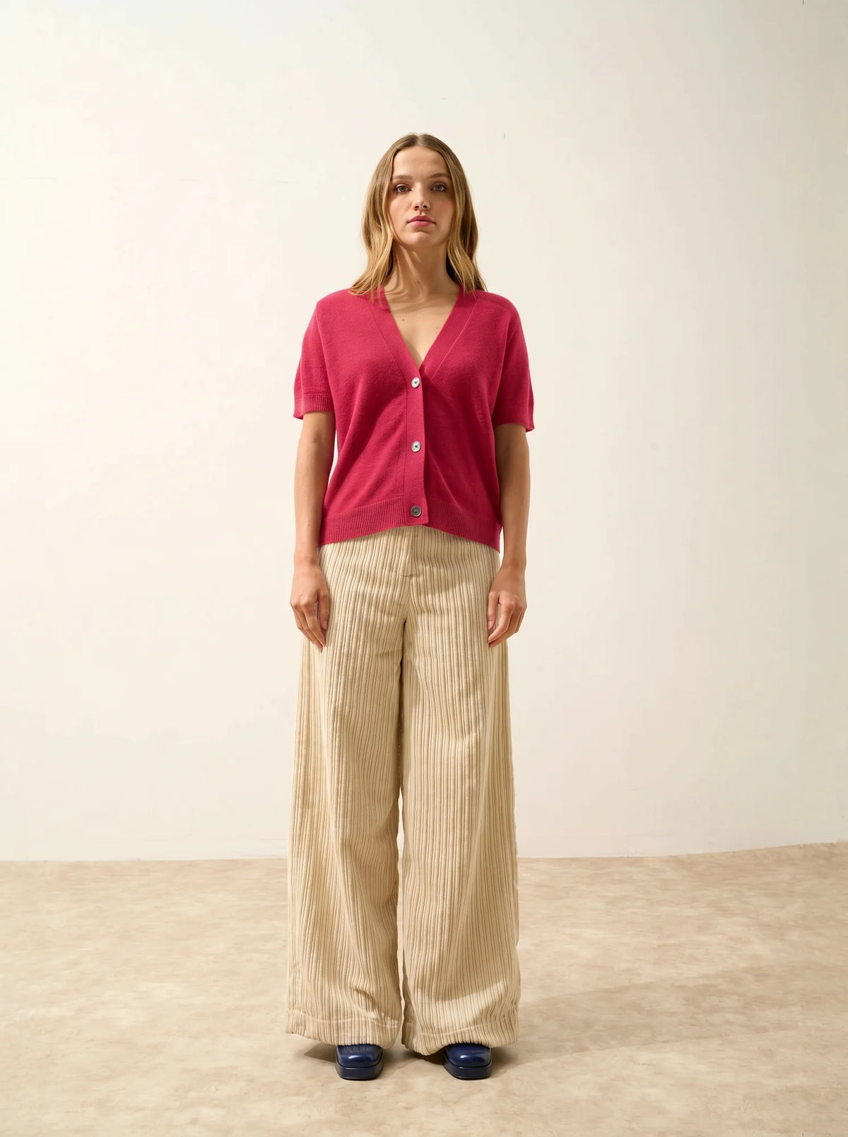DAN Cardigan Col V Manches Courtes Corail