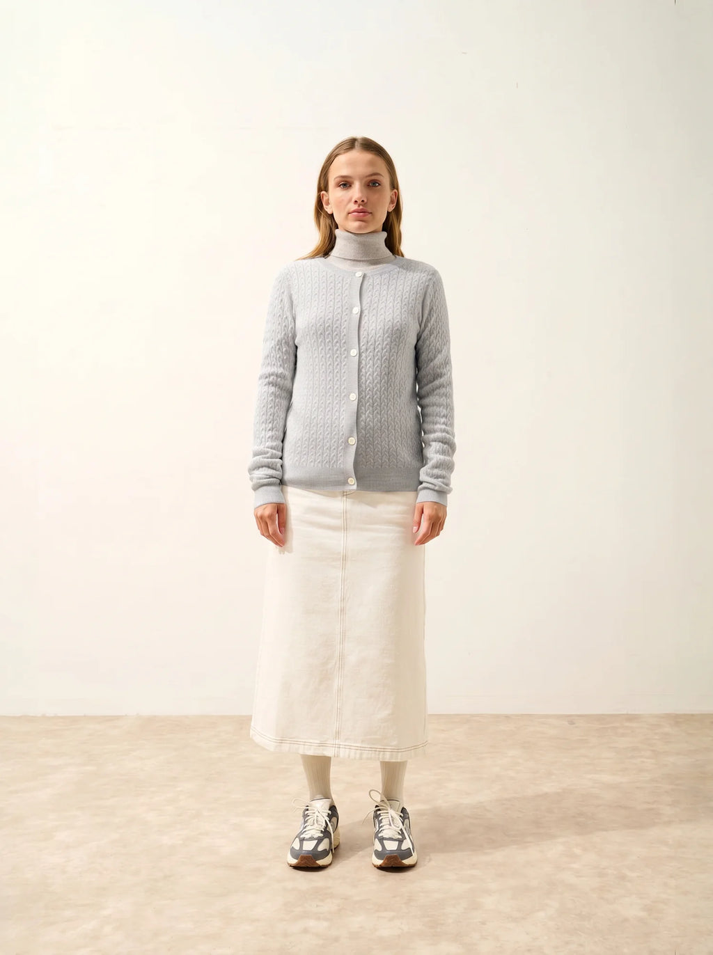 LAURA cardigan col rond blanc chiné