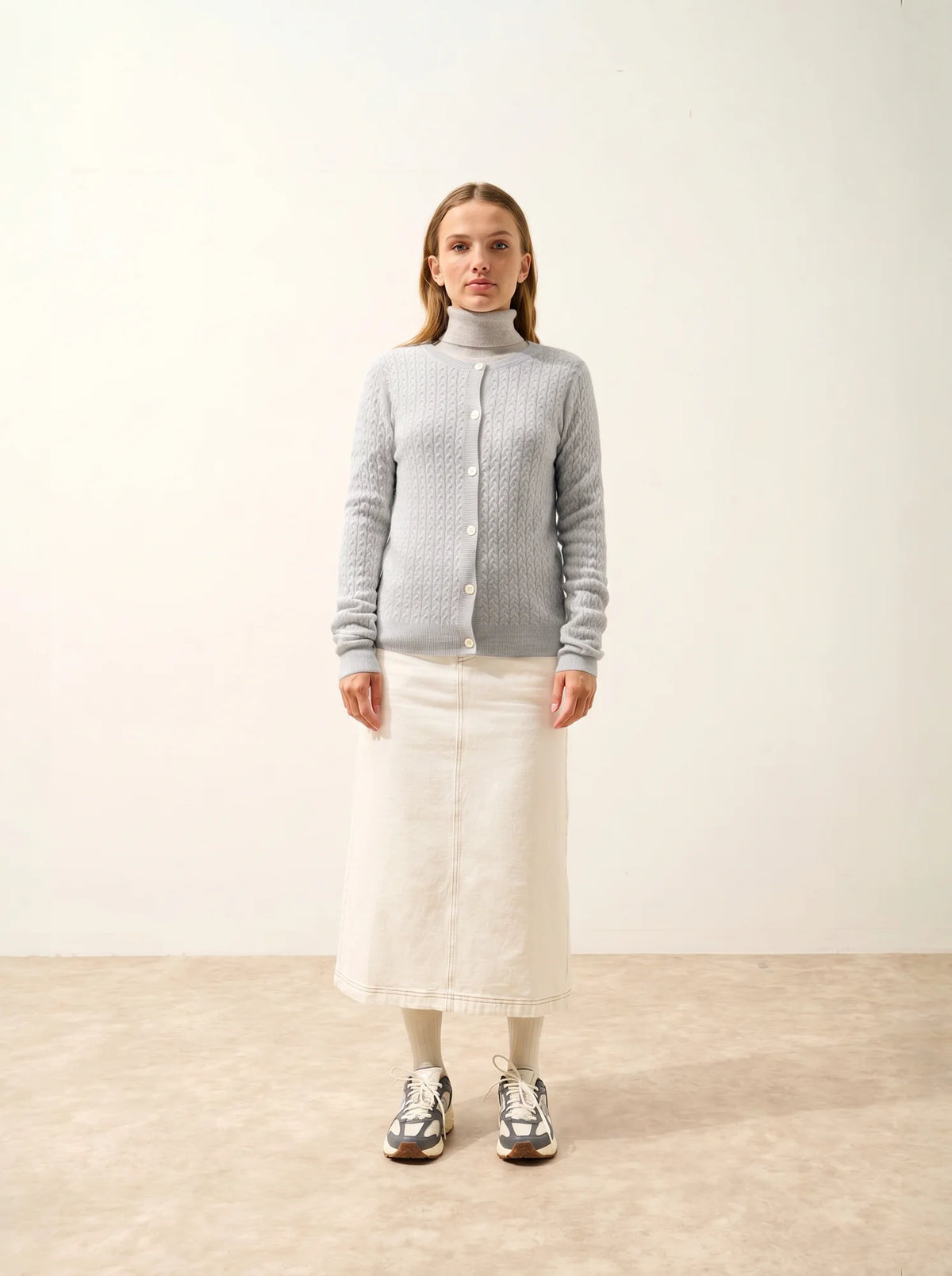 LAURA cardigan col rond blanc chiné