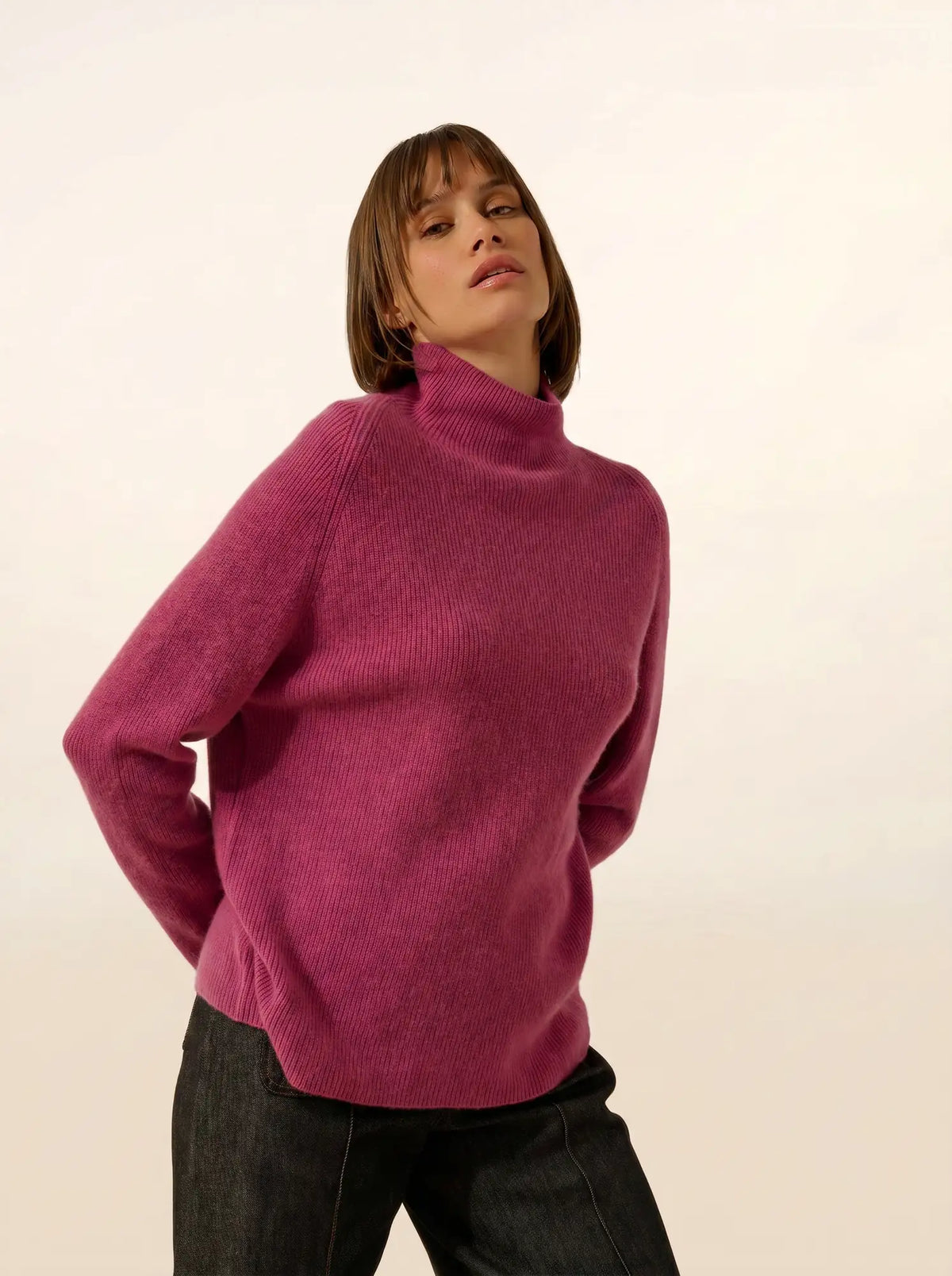 ALYSSA Pull Col Montant Orchidée