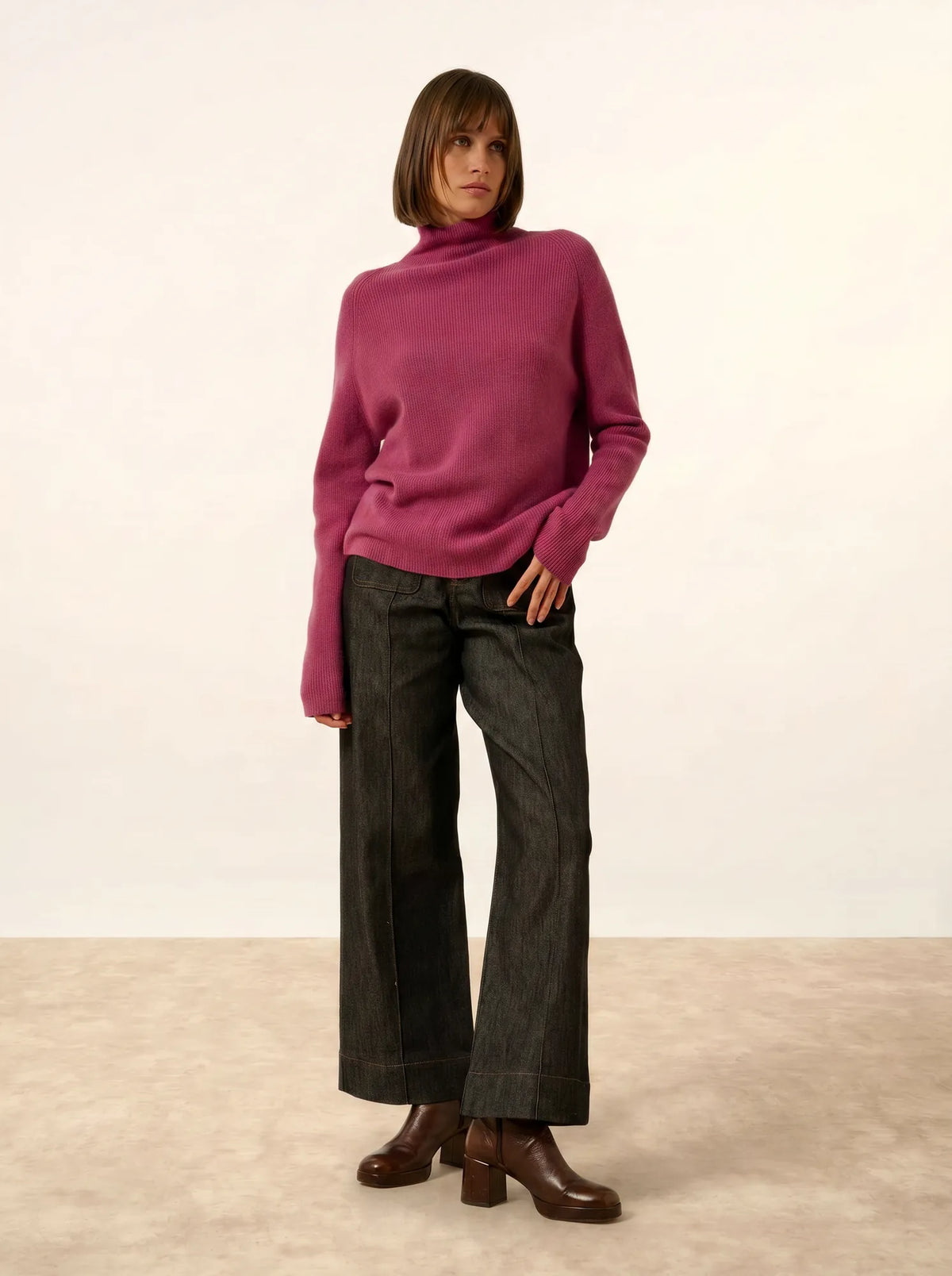 ALYSSA Pull Col Montant Orchidée