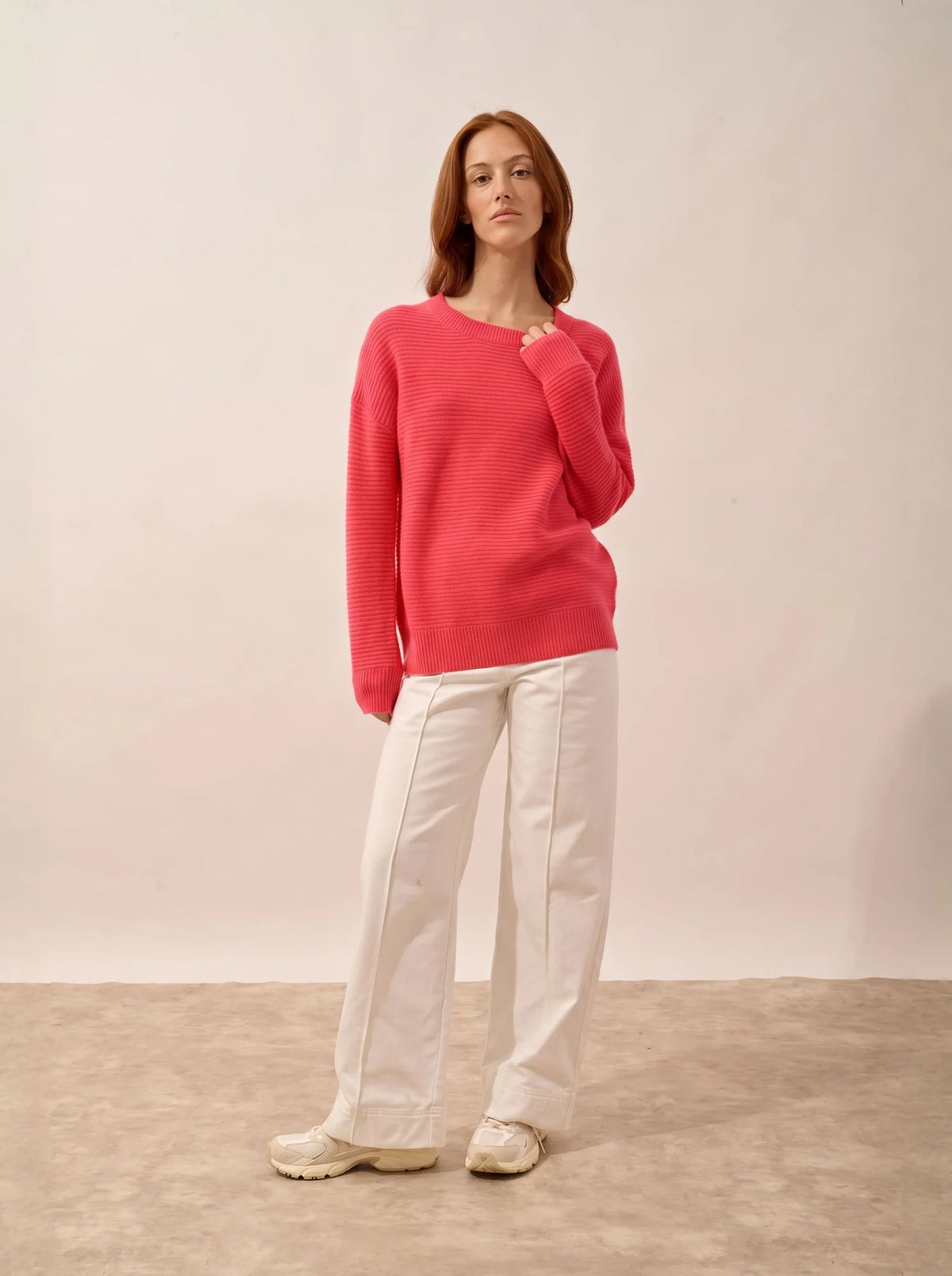 LOUNA Pullover Rundhalsausschnitt 4-fädig Flamingorosa