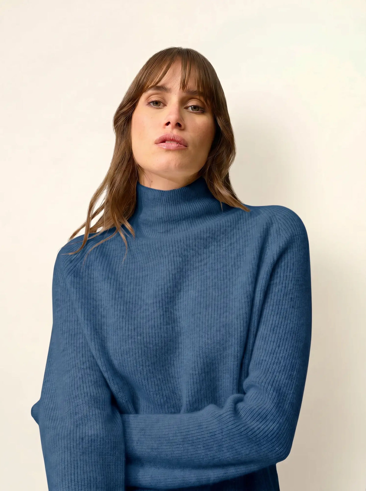 ALYSSA Sweater Mock Neck Heather Blue