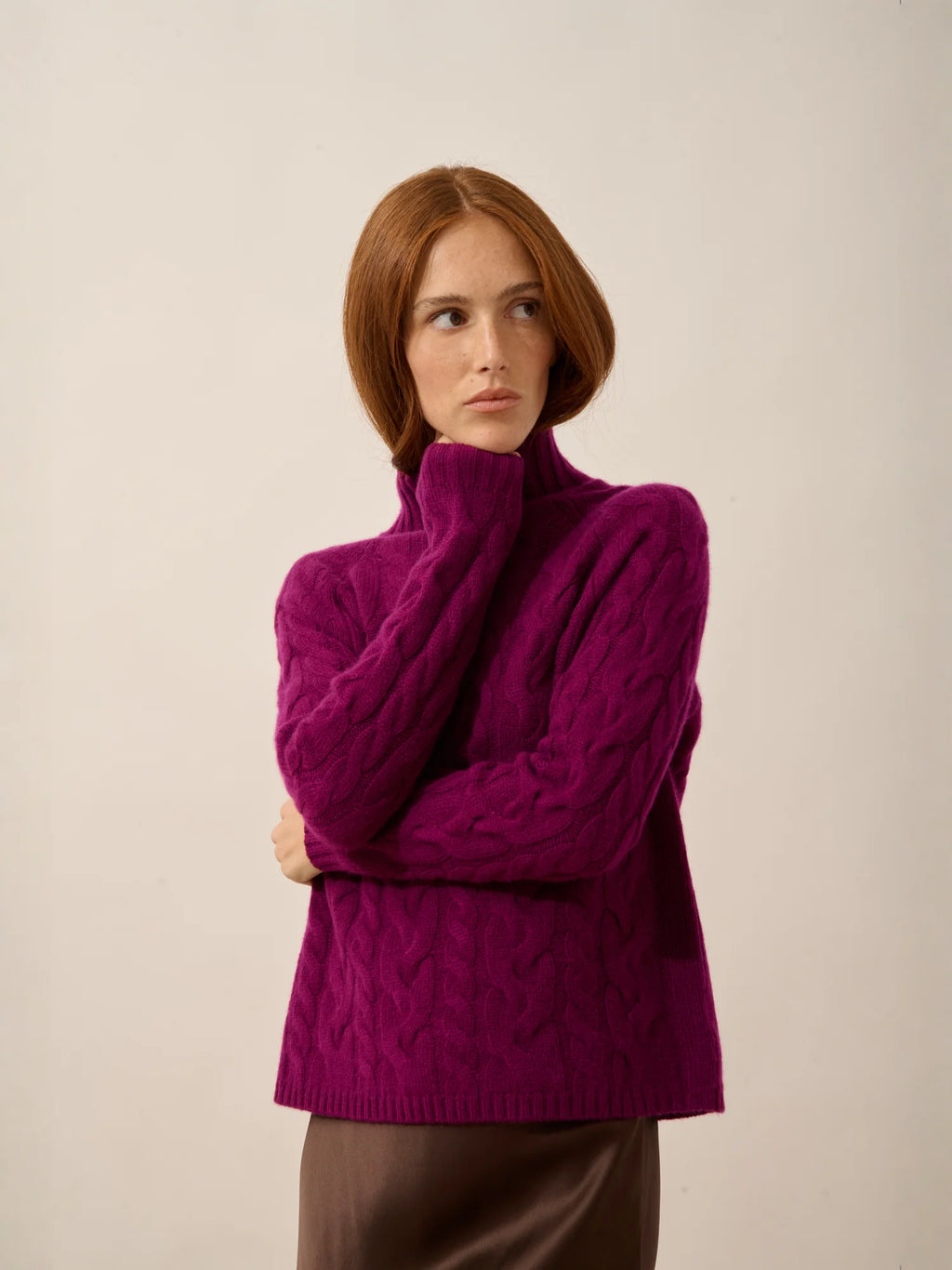 SERENOA Sweater Mock Neck 6 Ply Plum