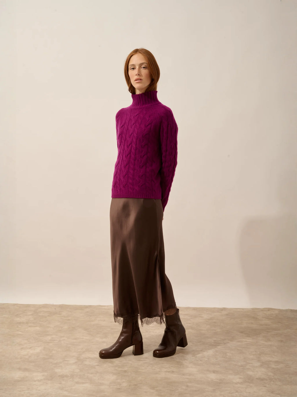 SERENOA Sweater Mock Neck 6 Ply Plum