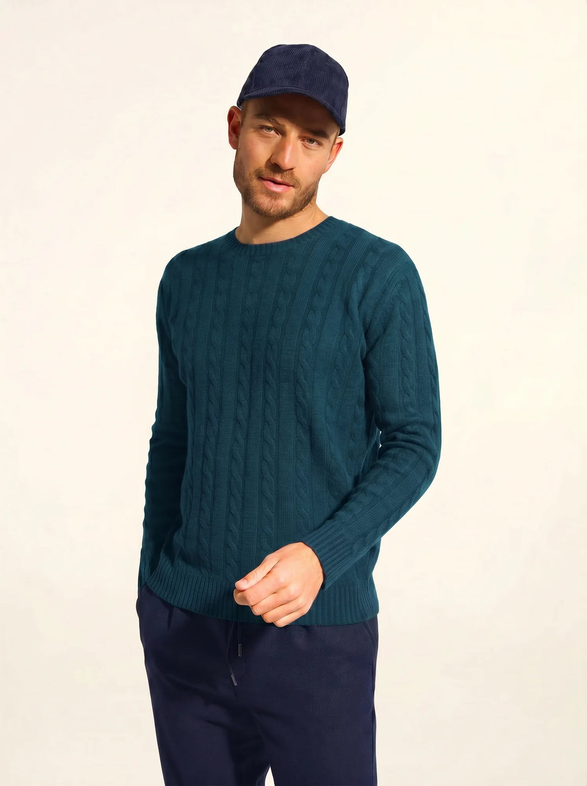 DARRI pull col rond 4 fils vert canard