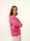 AMRITA Pull Col V 4 Fils Rose