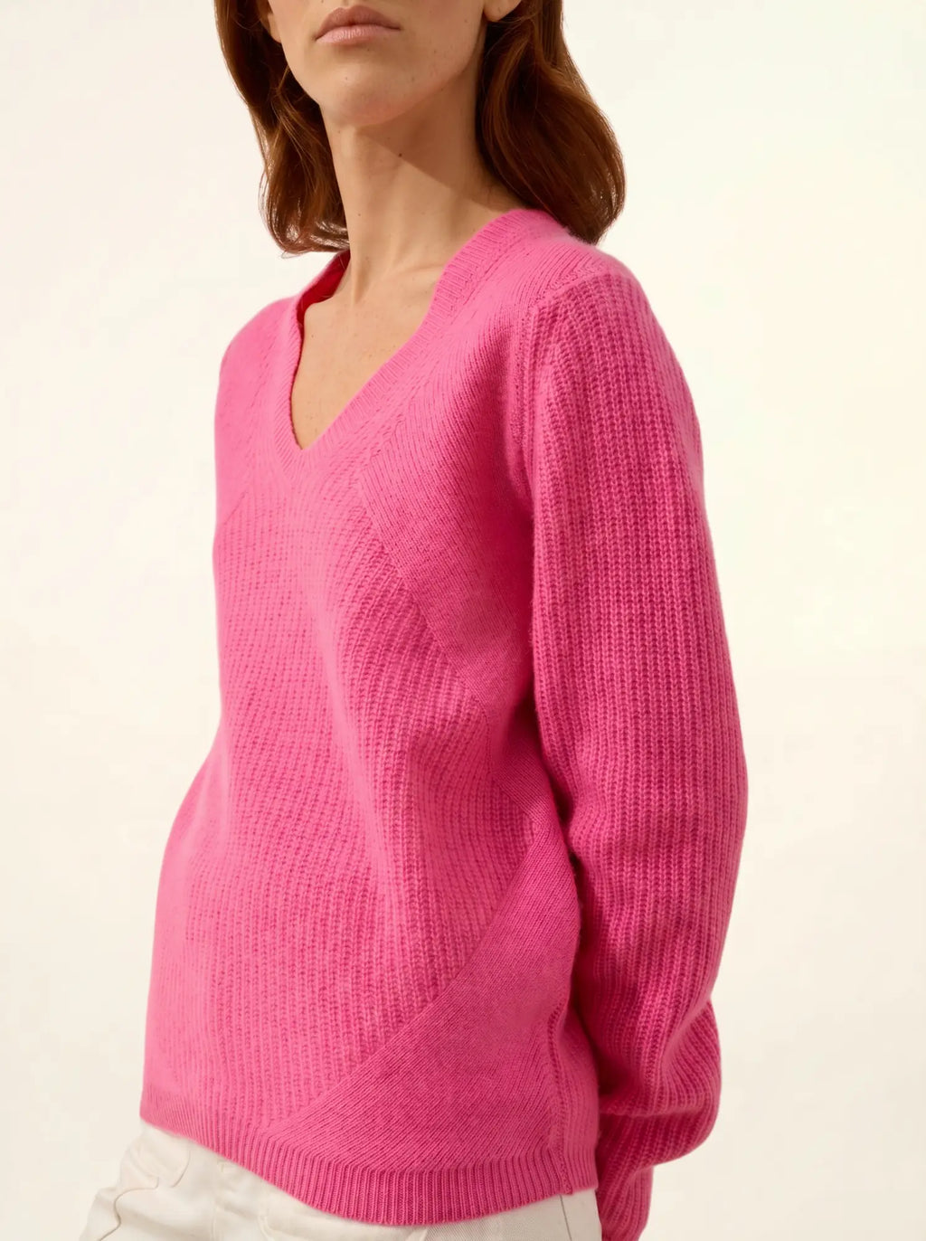 AMRITA Pull Col V 4 Fils Rose