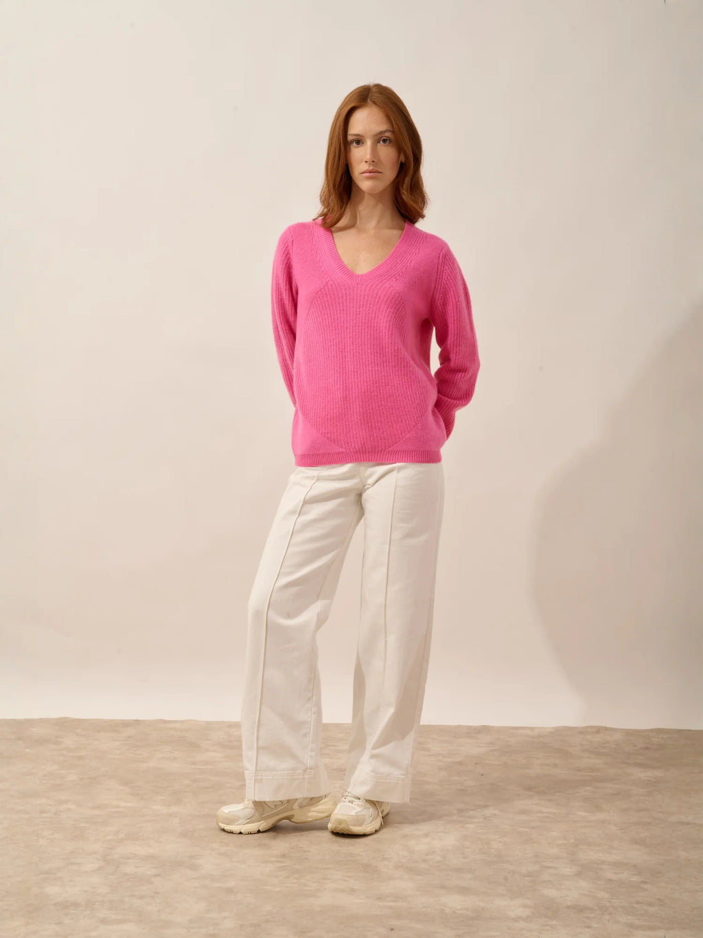 AMRITA Pull Col V 4 Fils Rose