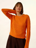 AMALA Pull Col Rond 6 Fils Mandarine