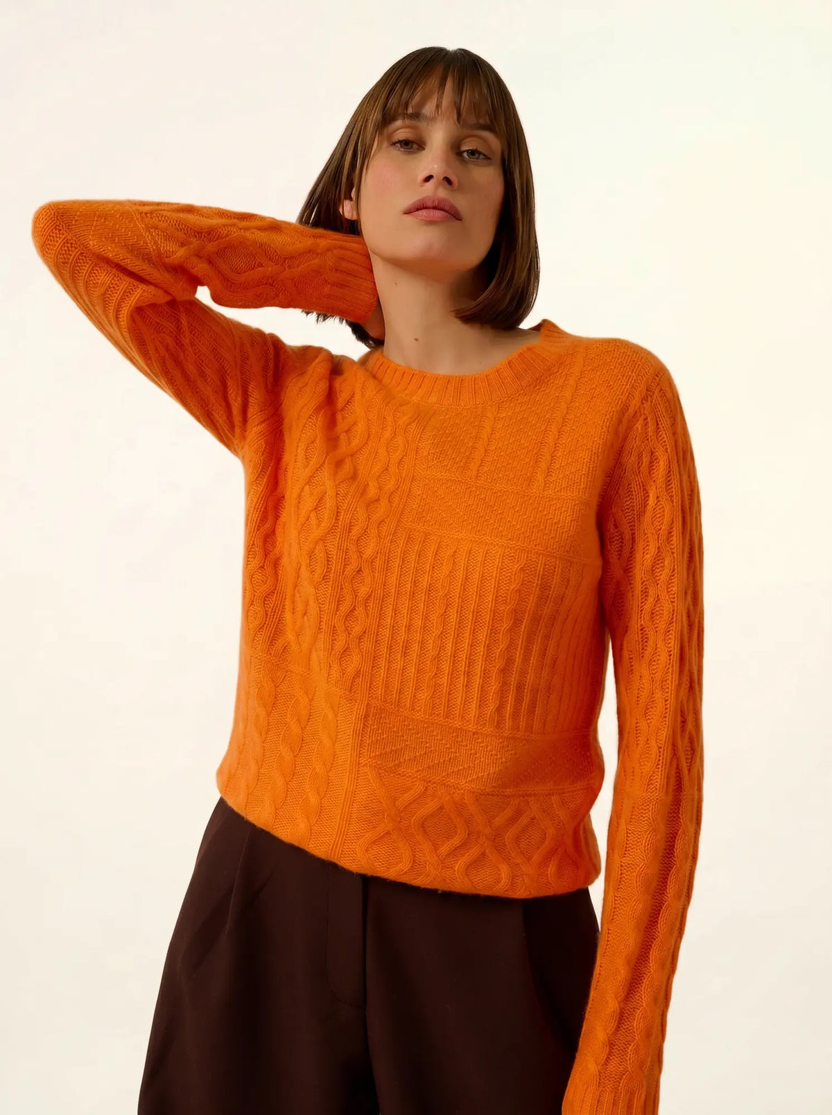 AMALA Pull Col Rond 6 Fils Mandarine