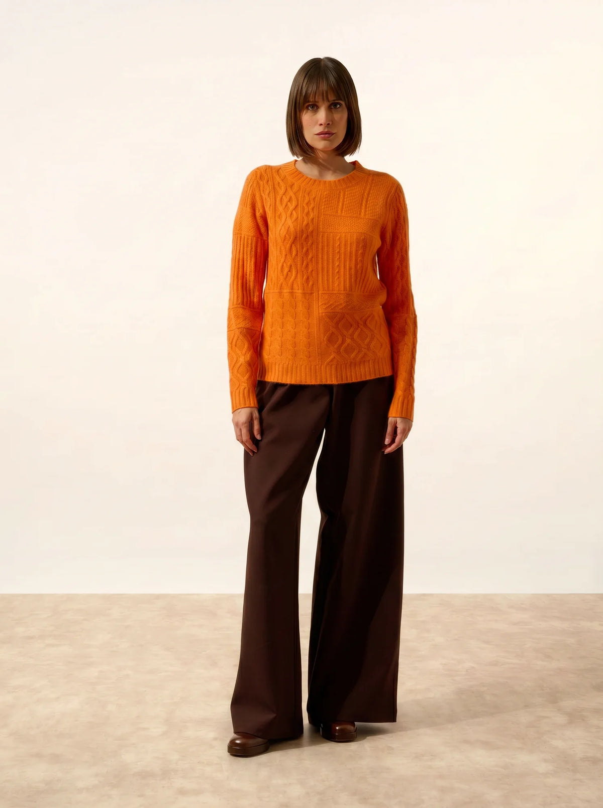 AMALA Pull Col Rond 6 Fils Mandarine