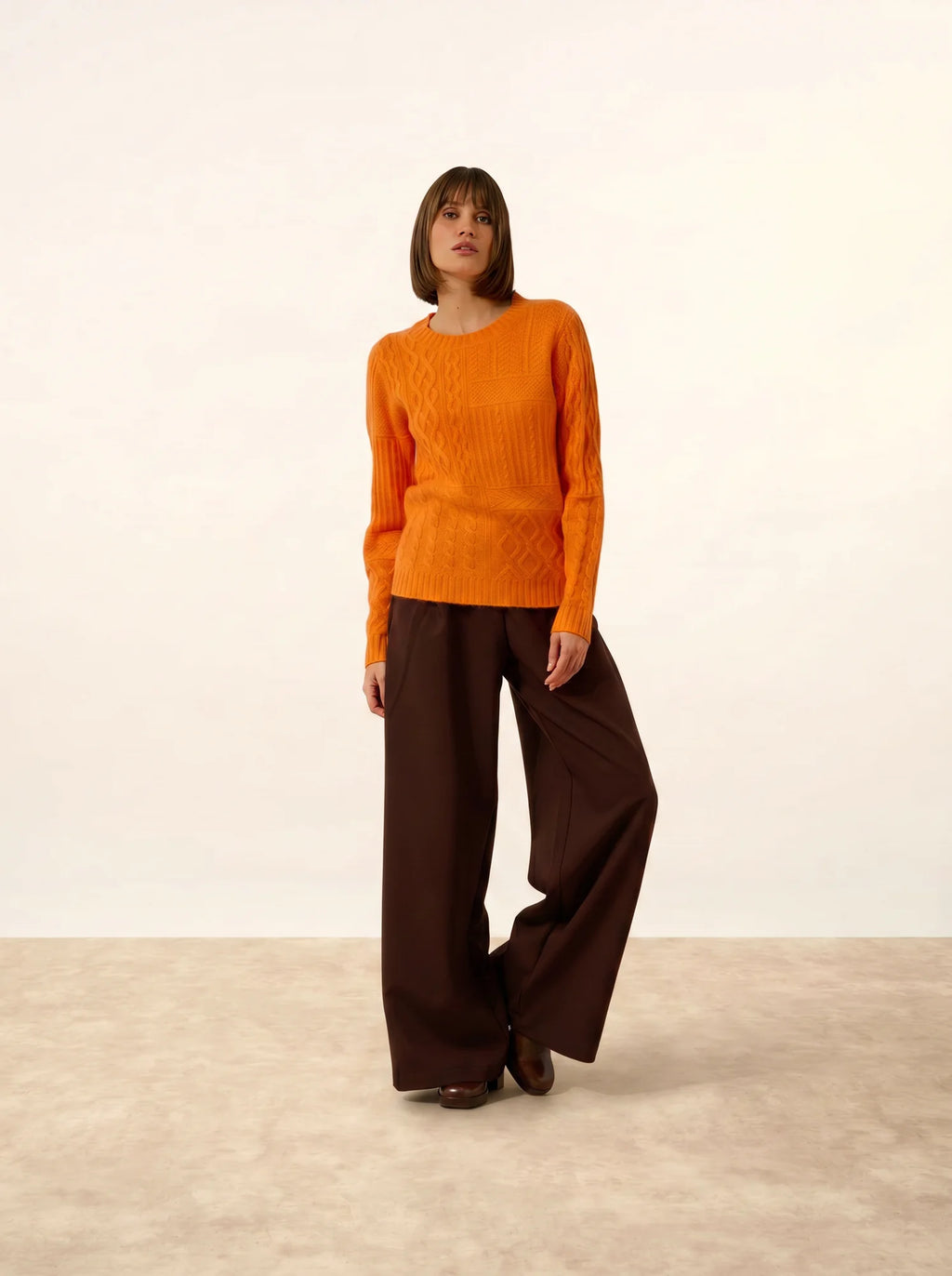 AMALA Pull Col Rond 6 Fils Mandarine